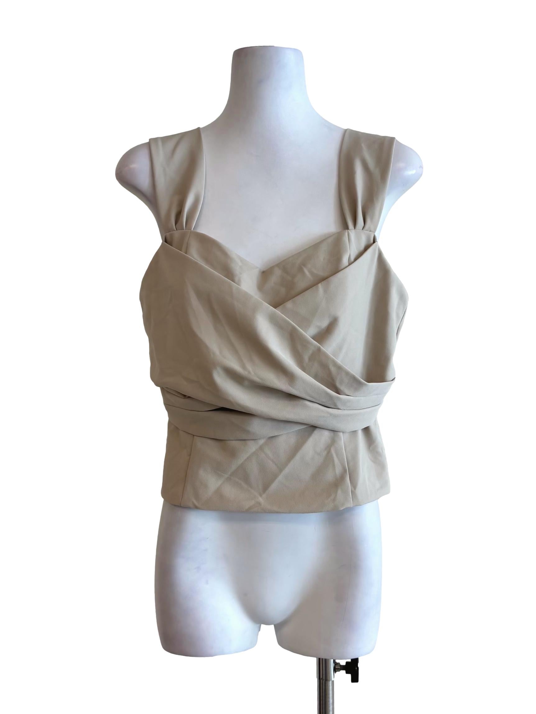 Merino Beige Sweetheart Sleeveless Top