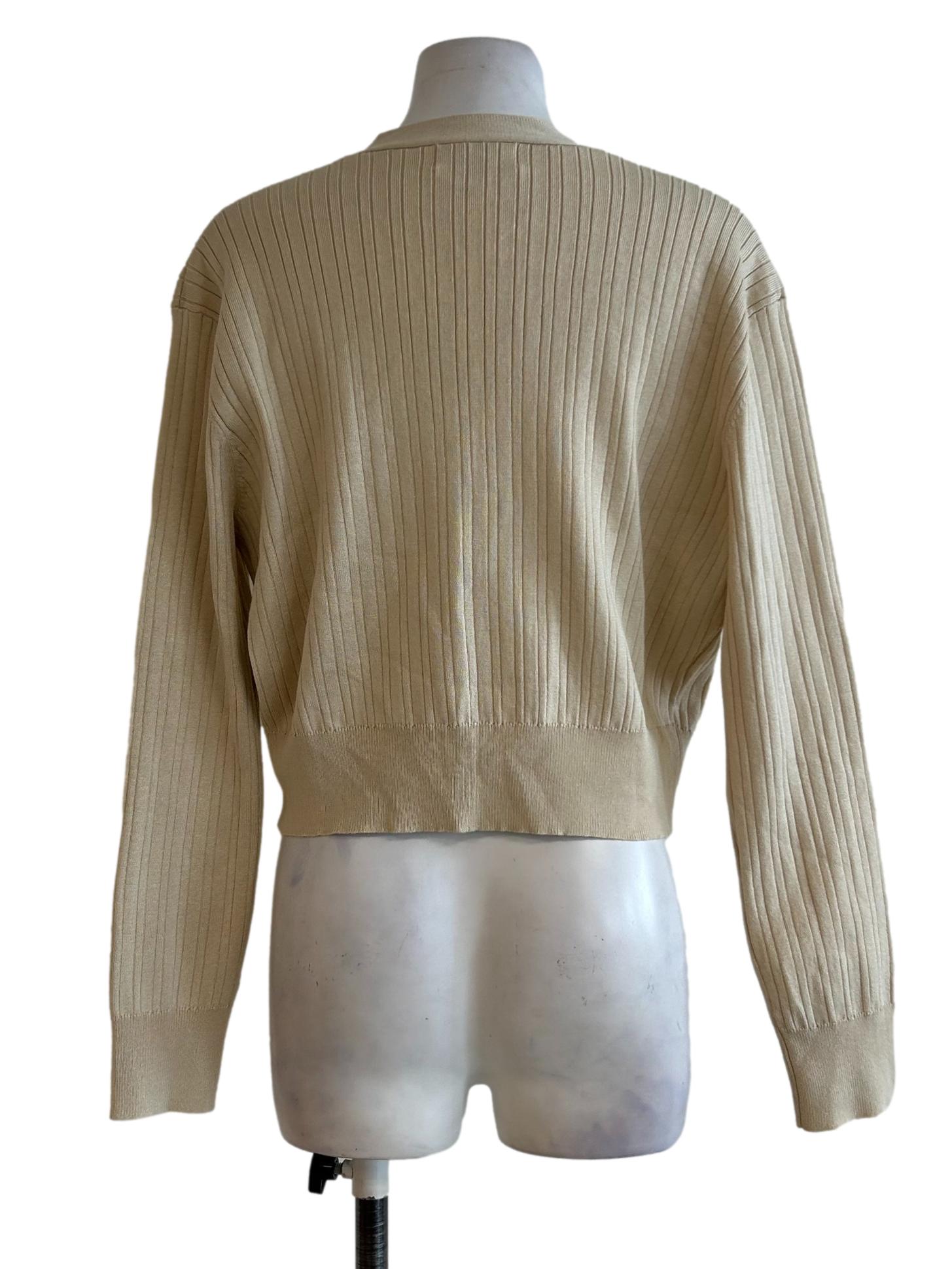 Beige Rib Knit Cardigan