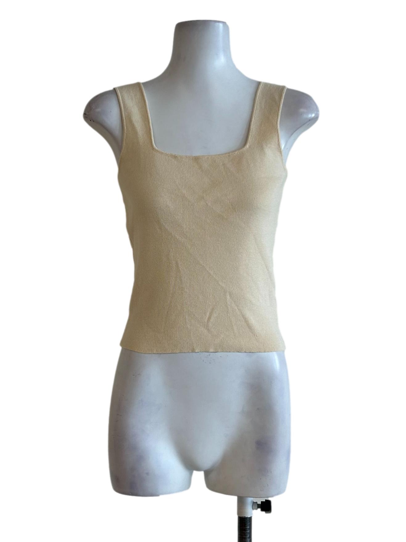 Beige Square Neck Sleeveless Top