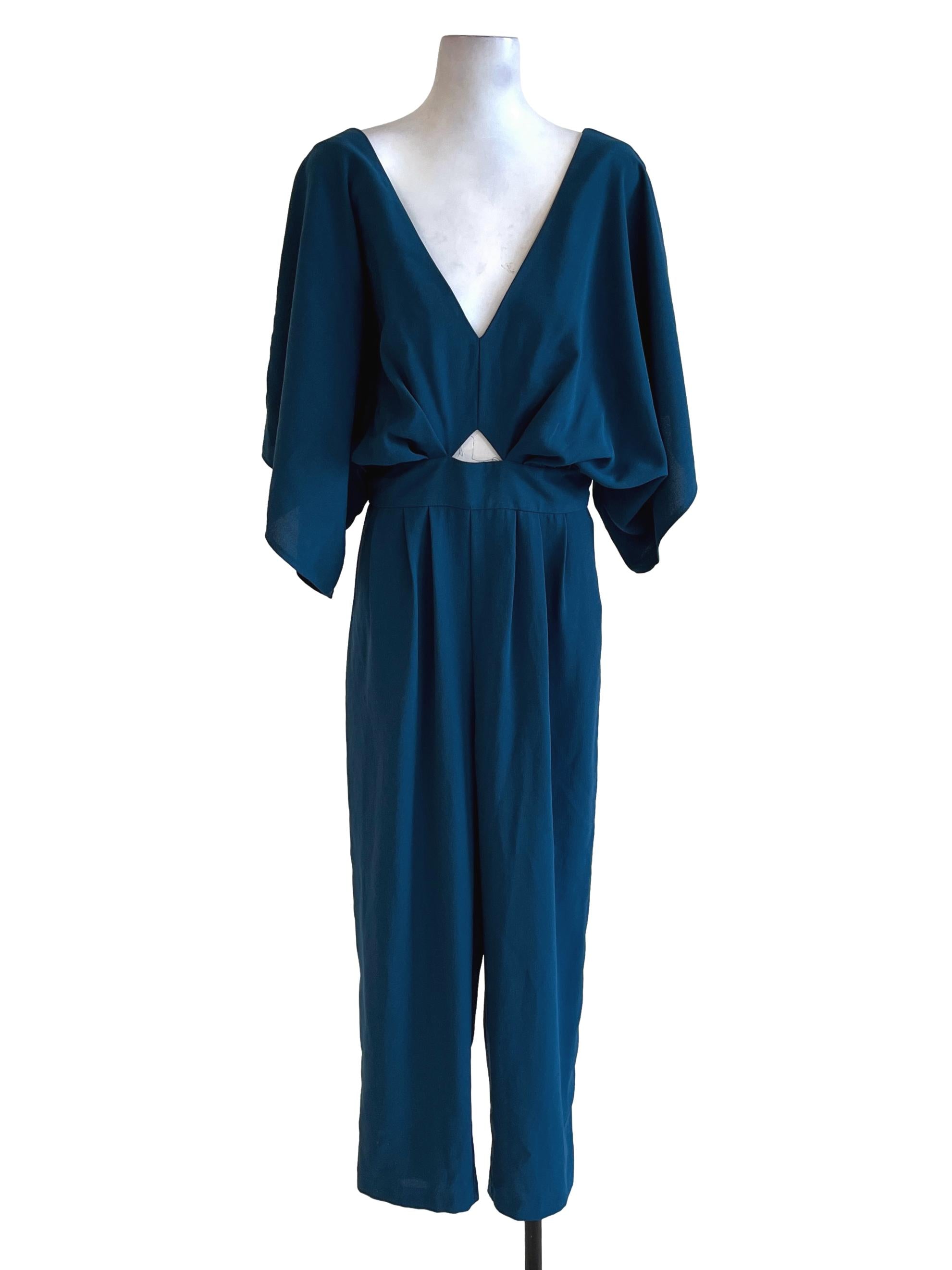 Turquoise Blue V-Neck Culottes Jumpsuit