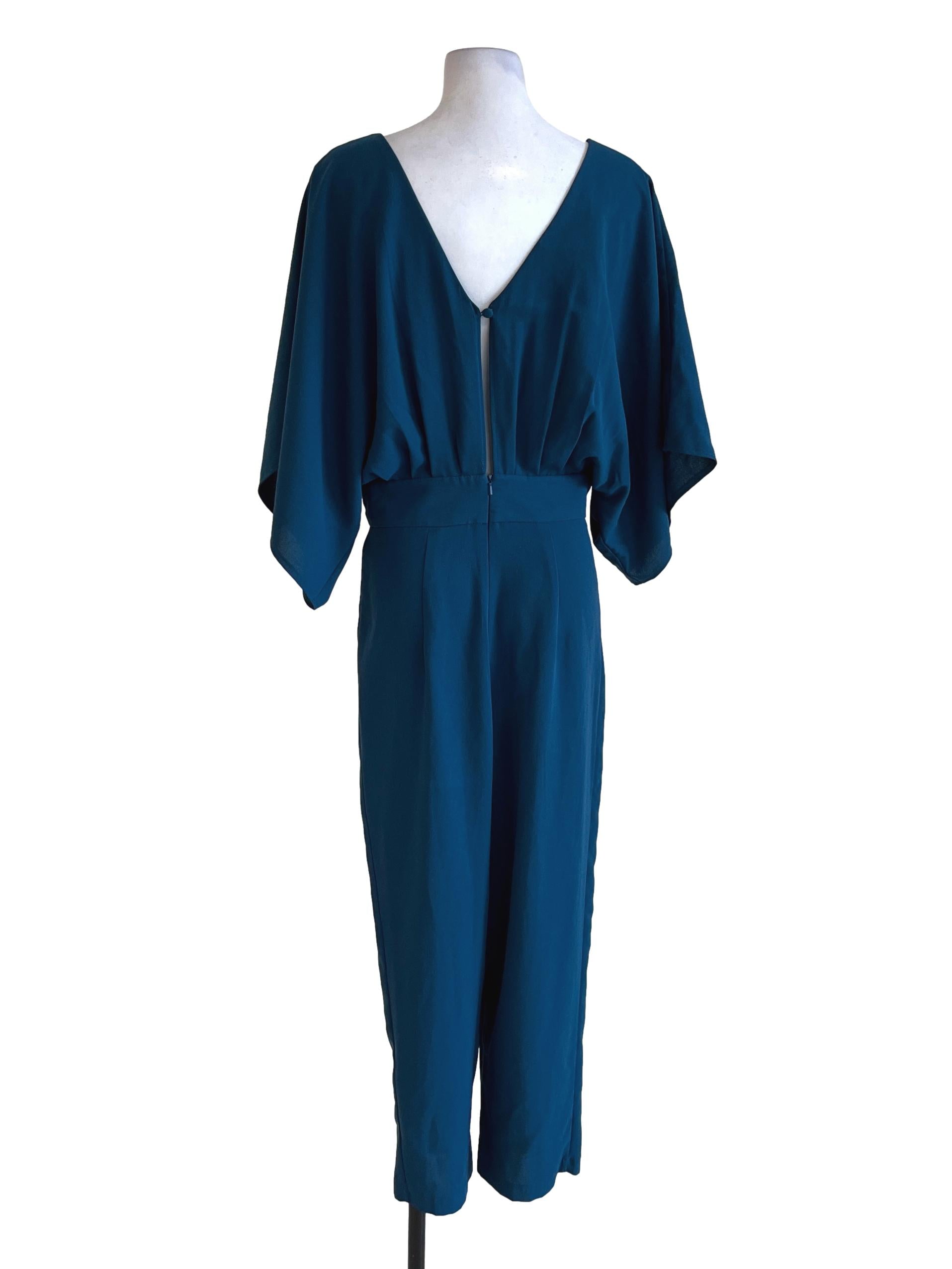 Turquoise Blue V-Neck Culottes Jumpsuit