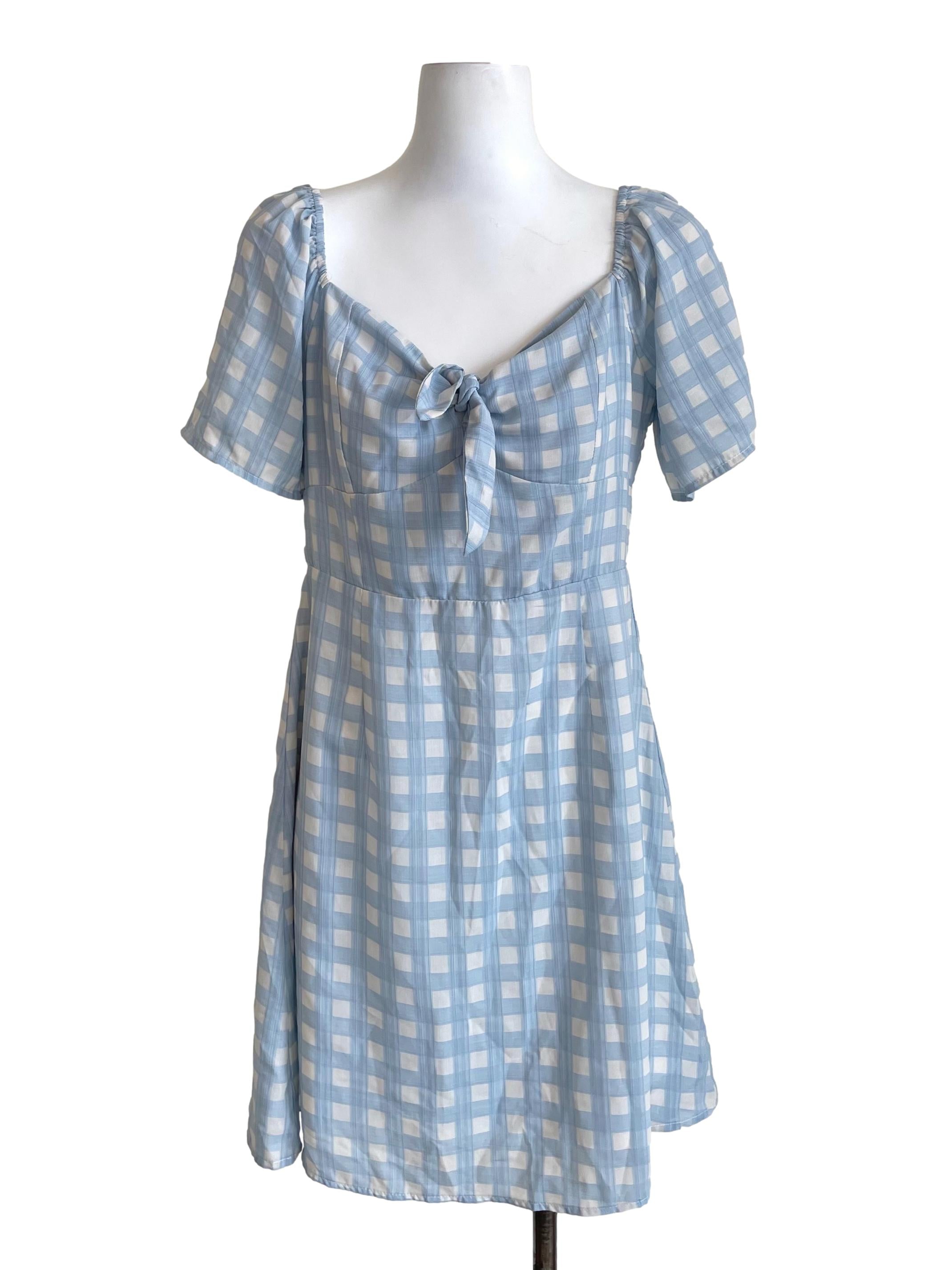 Baby Blue Grid Sweetheart Dress