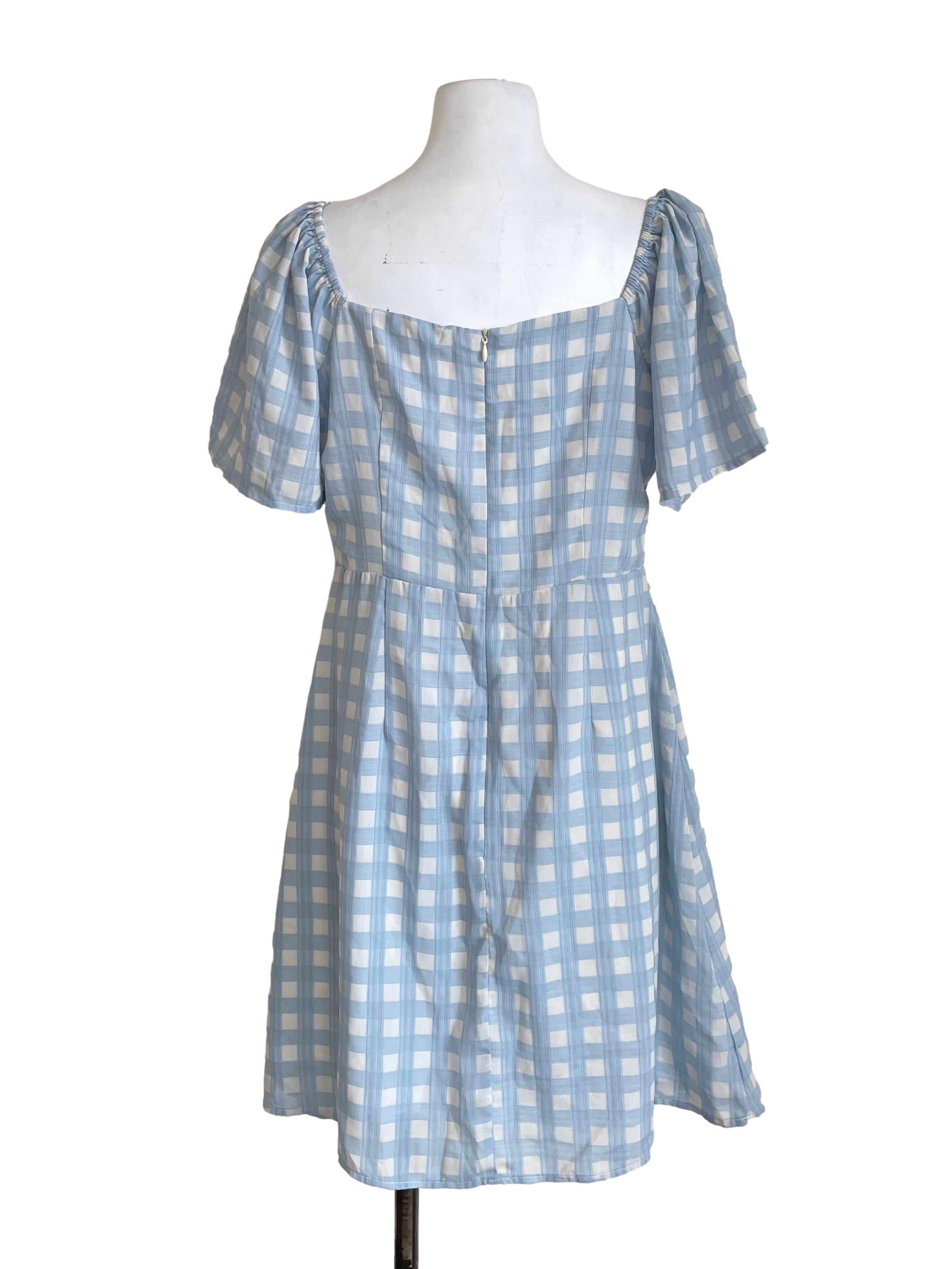 Baby Blue Grid Sweetheart Dress