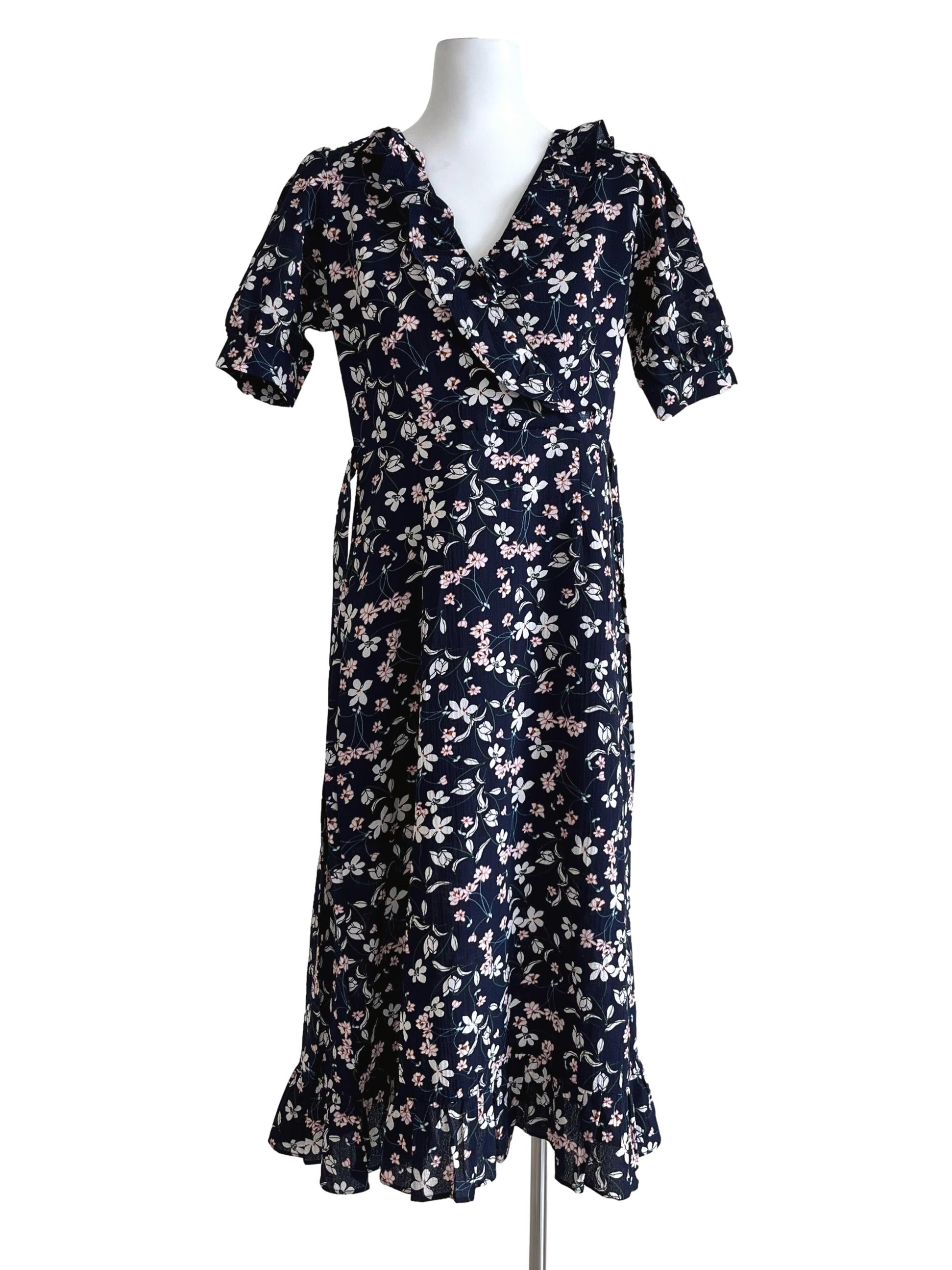 Dark Blue Floral Pattern Dress