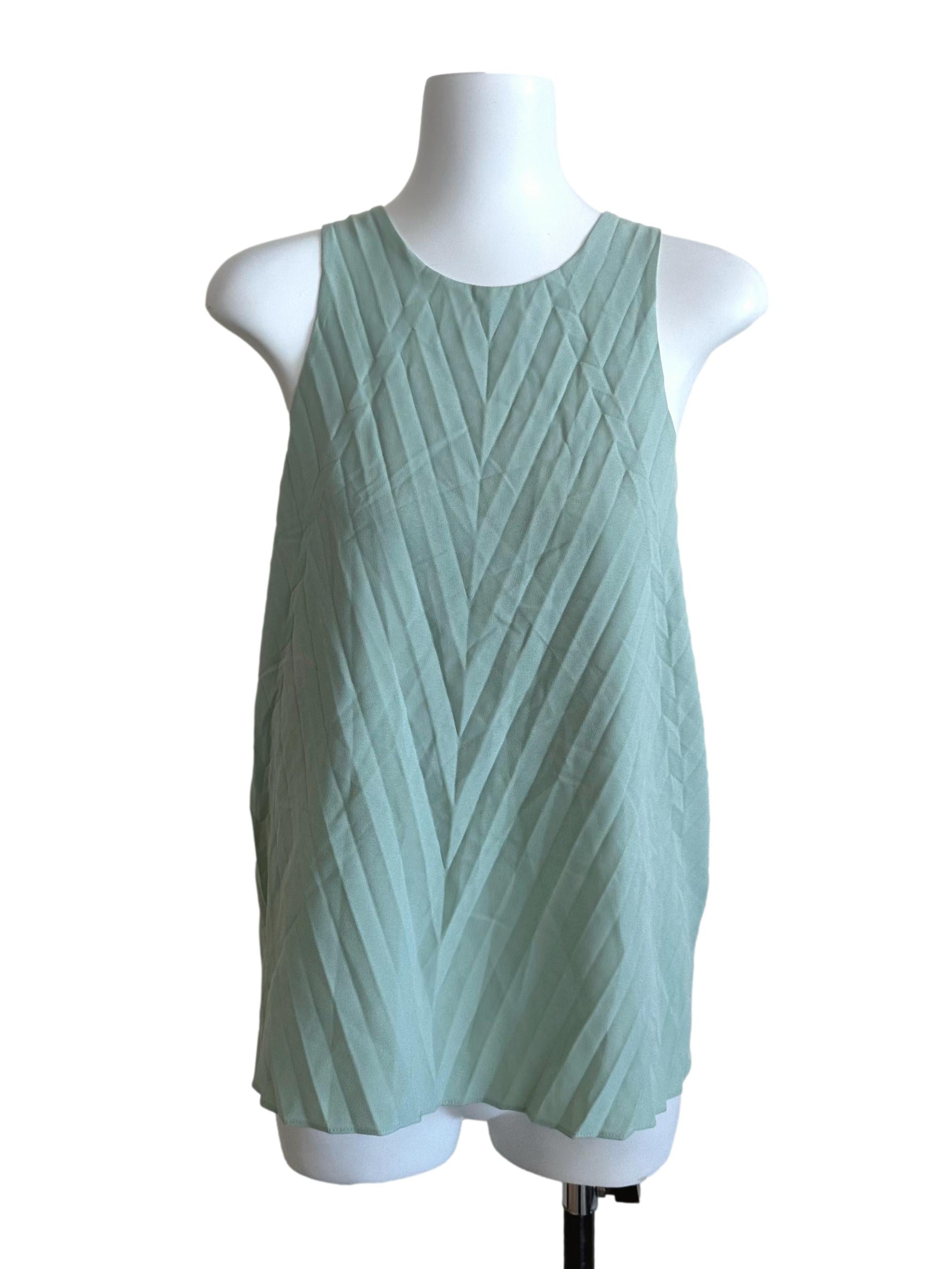 Dusty Green Pleated Round Neck Top