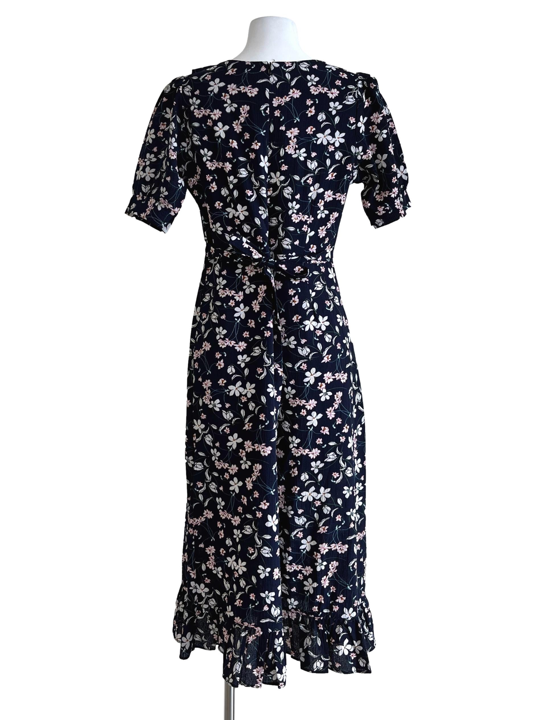 Dark Blue Floral Pattern Dress