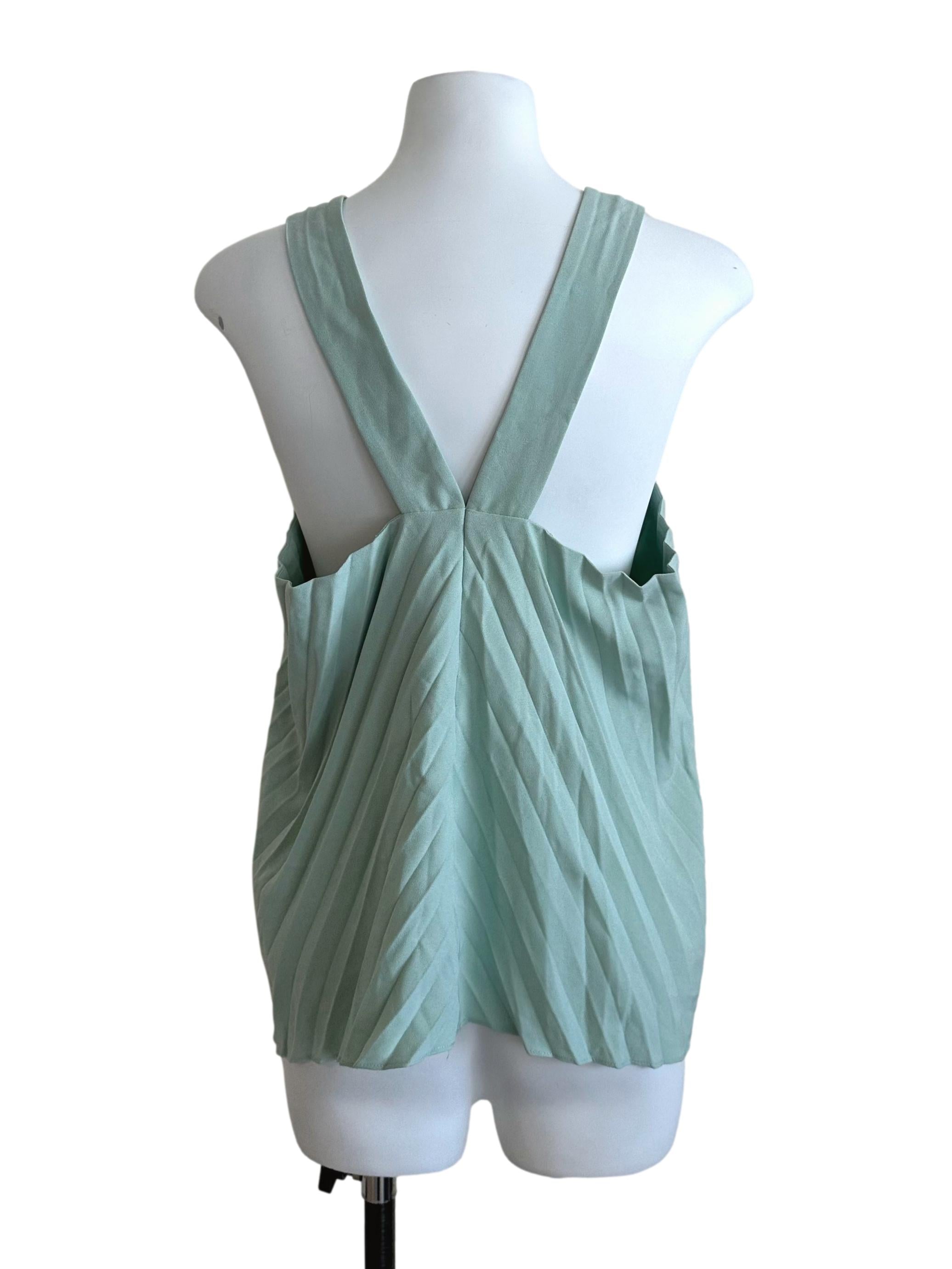 Dusty Green Pleated Round Neck Top