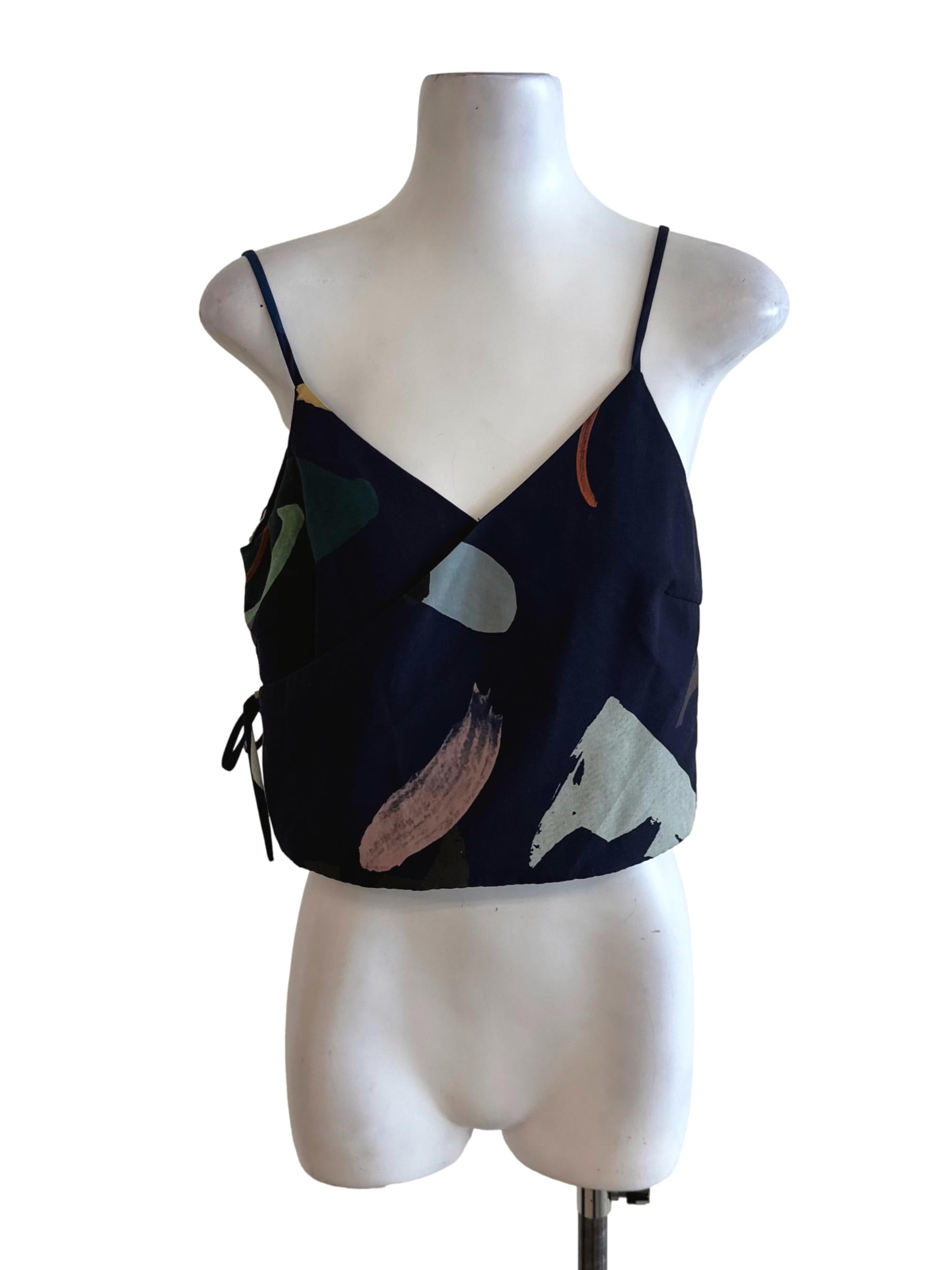 Midnight Blue V Neck Pattern Overlap Top LB