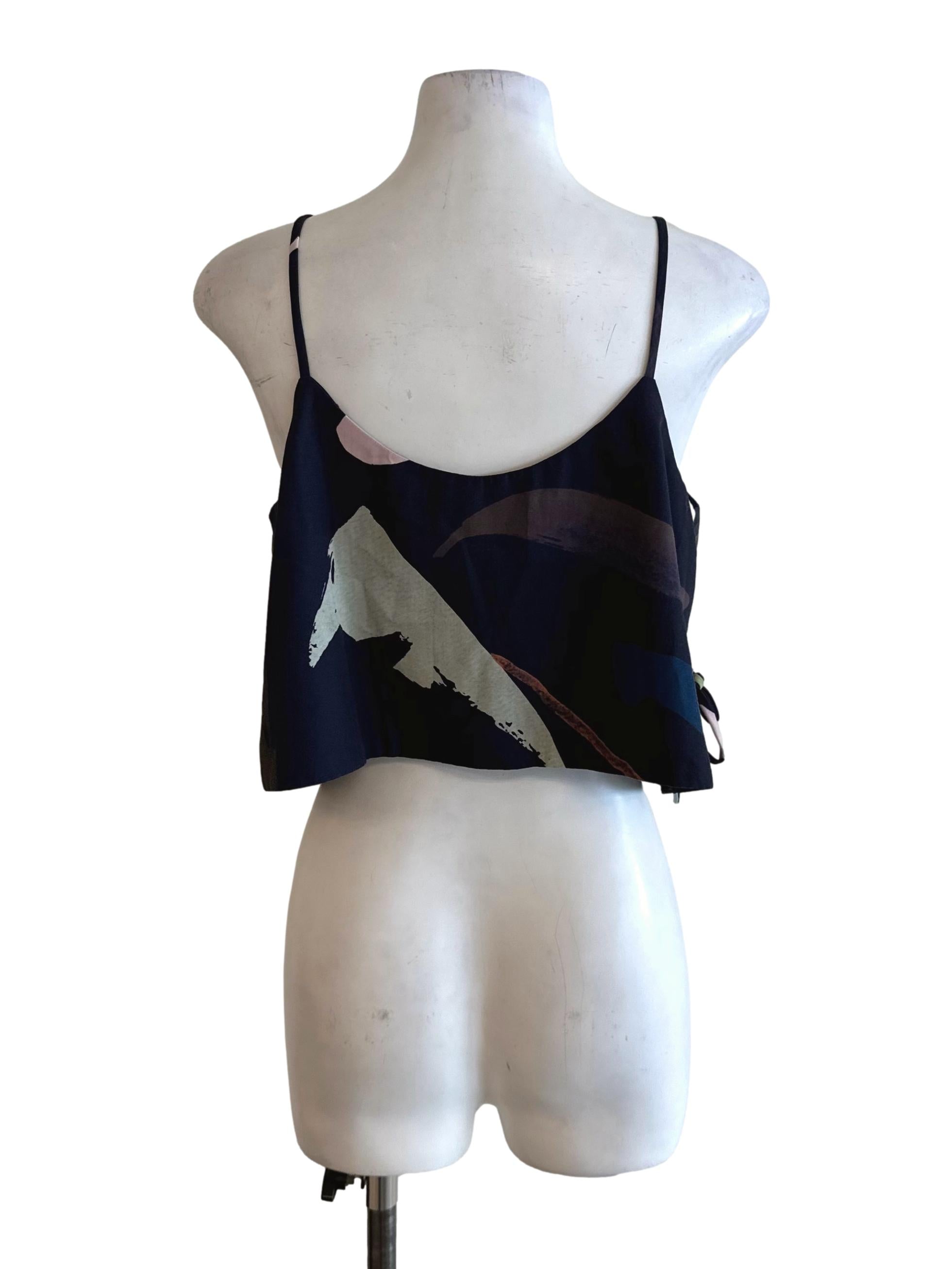 Midnight Blue V Neck Pattern Overlap Top LB