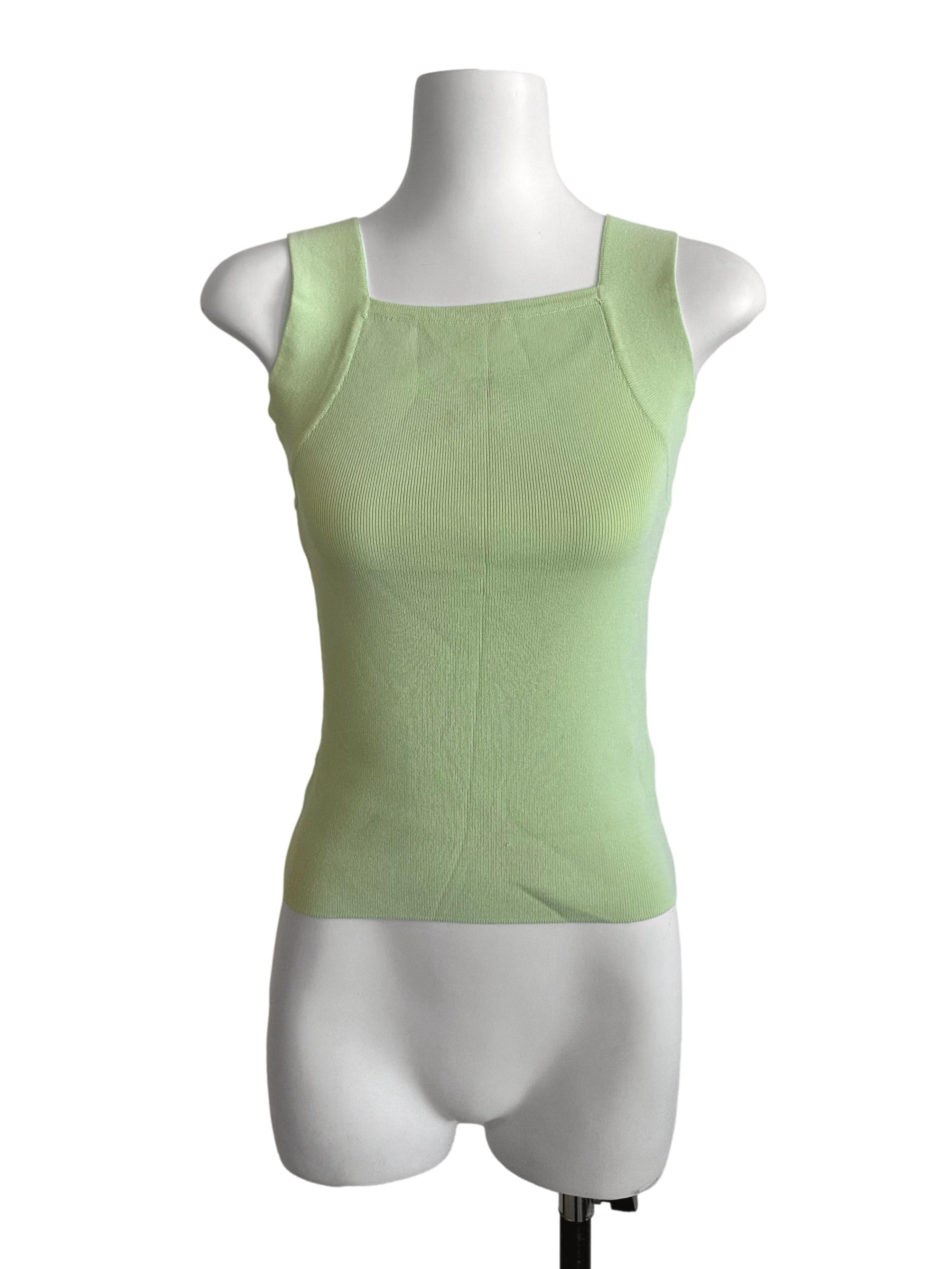 Lime Green Square Neck Knit Tank Top OSN
