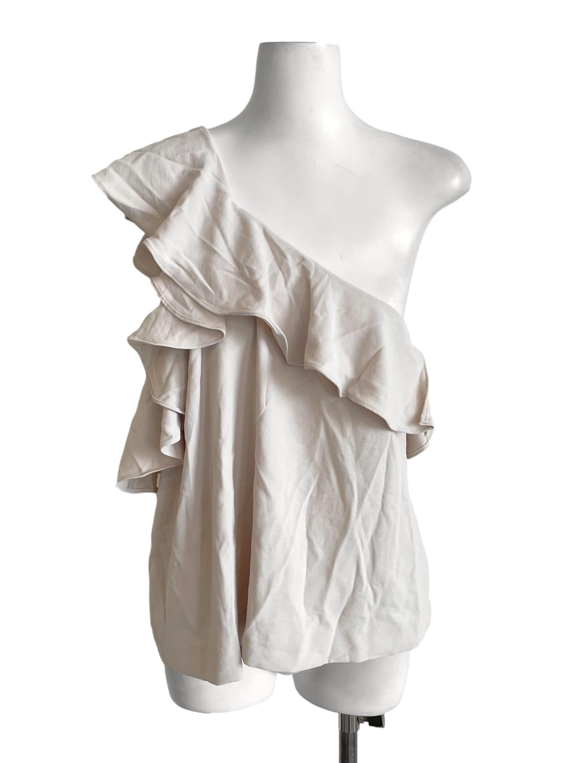 Alabaster Ruffled Asymmetric Top