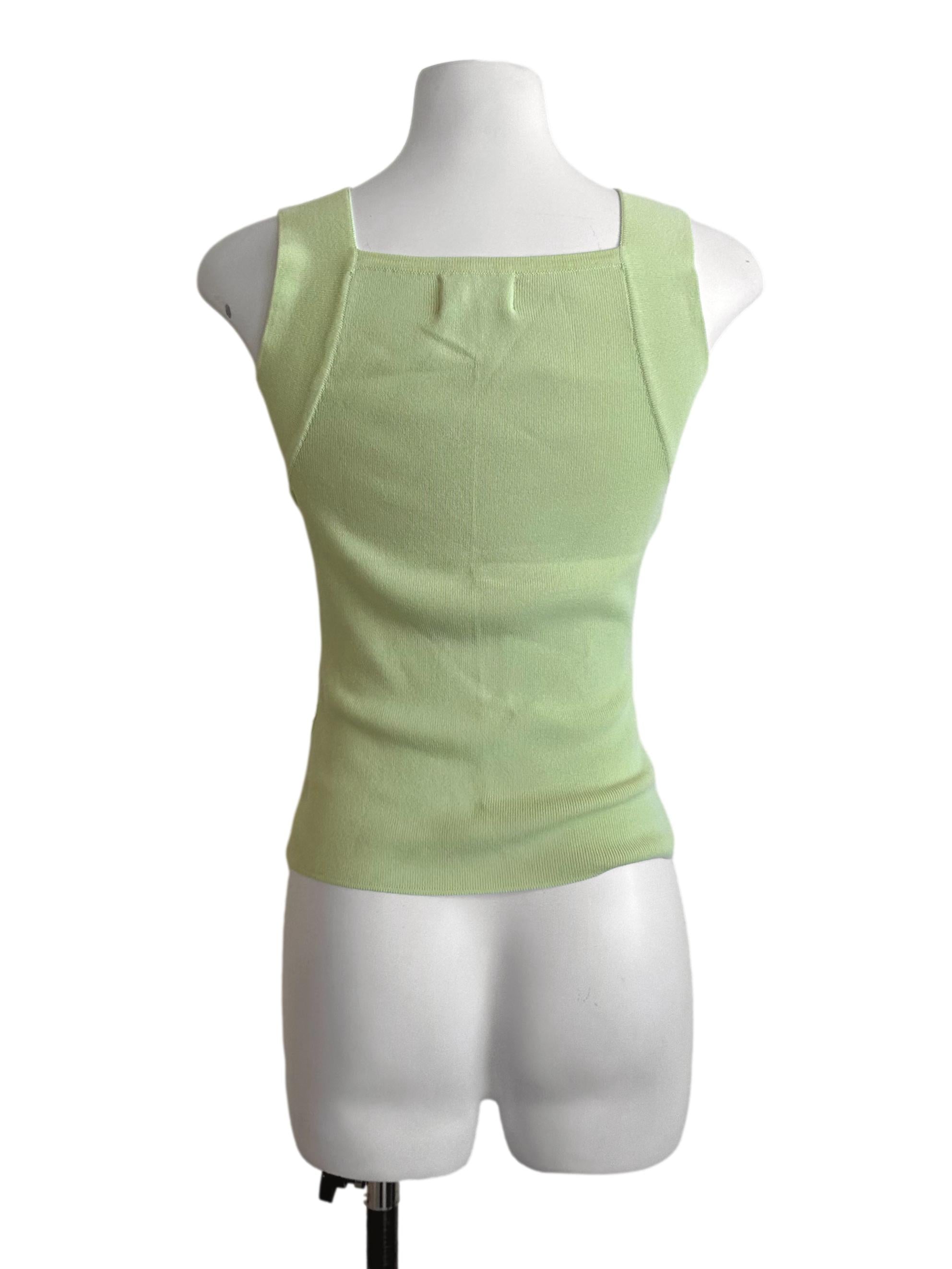 Lime Green Square Neck Knit Tank Top OSN