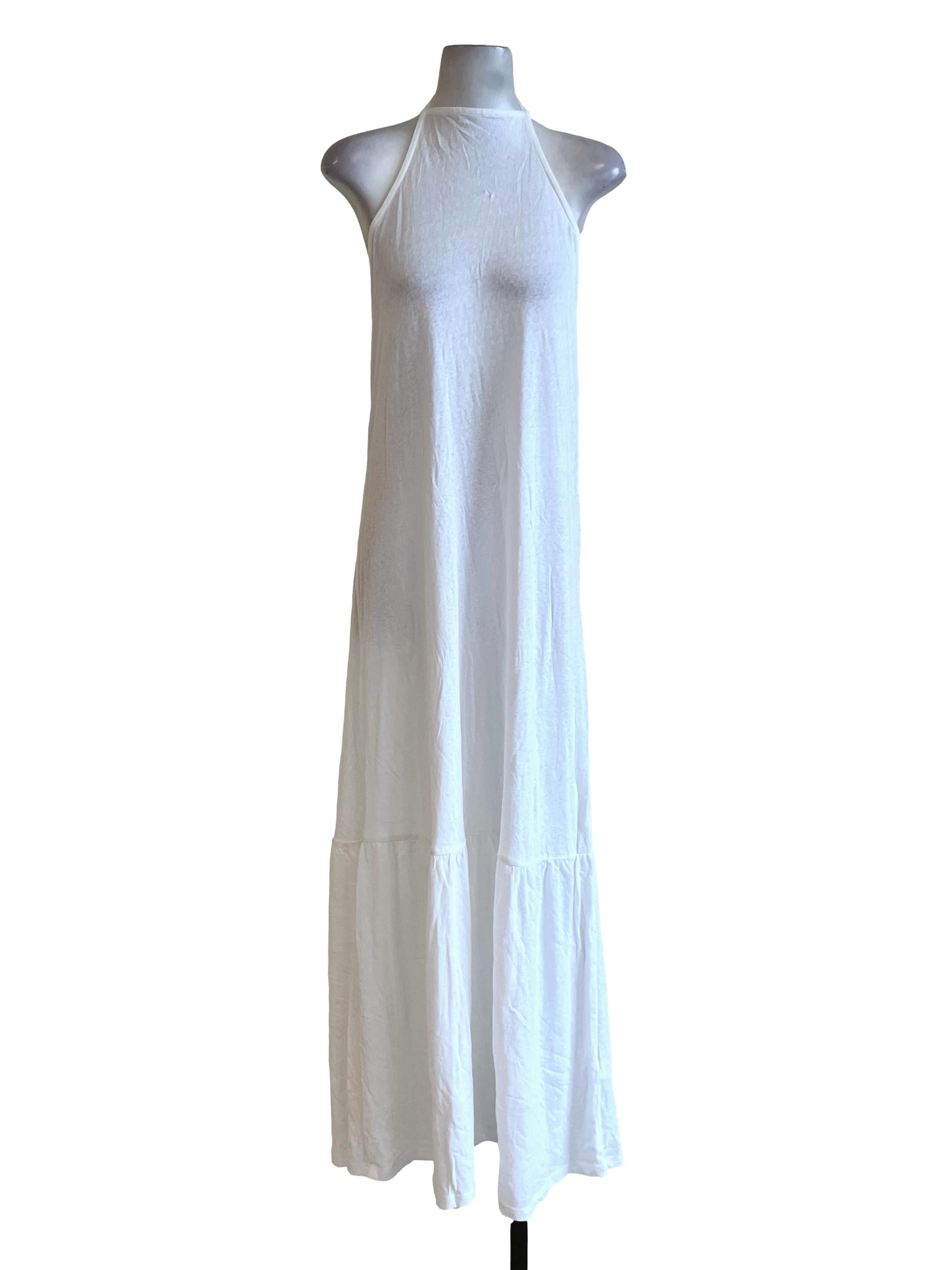 White Linen Tie-Top Halter Dress