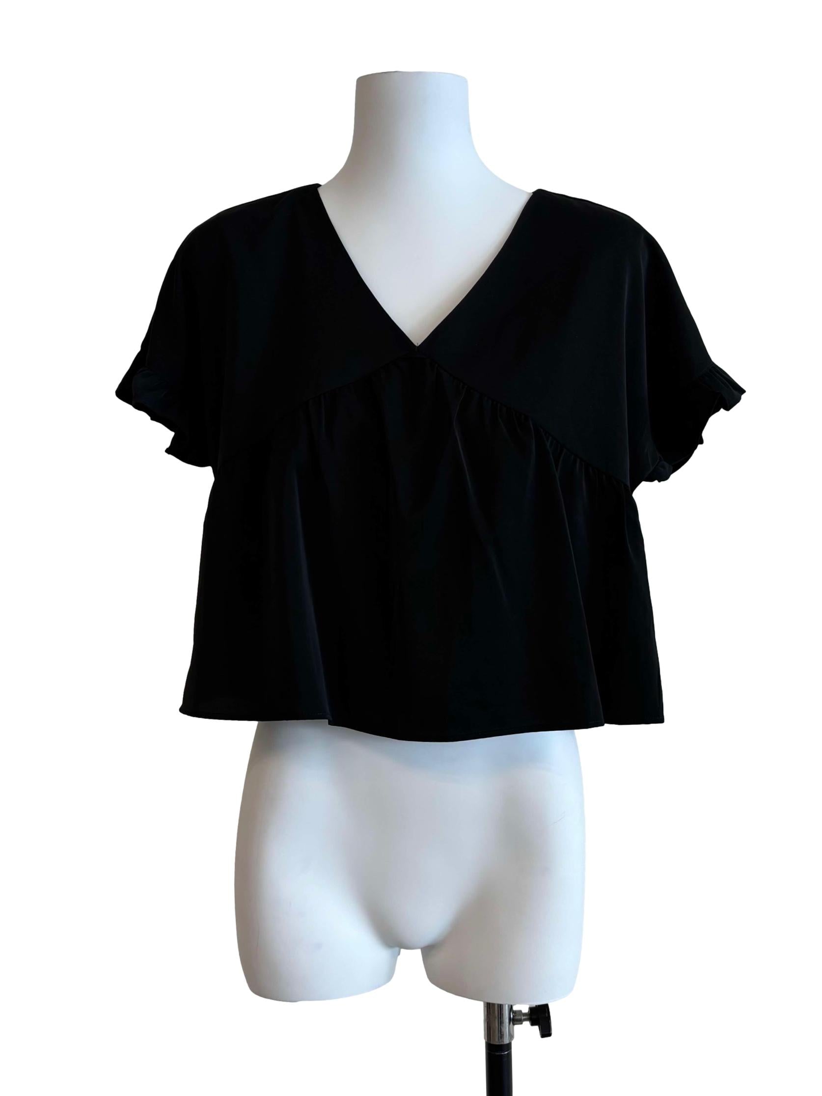 Rich Black V Neck Flare Blouse
