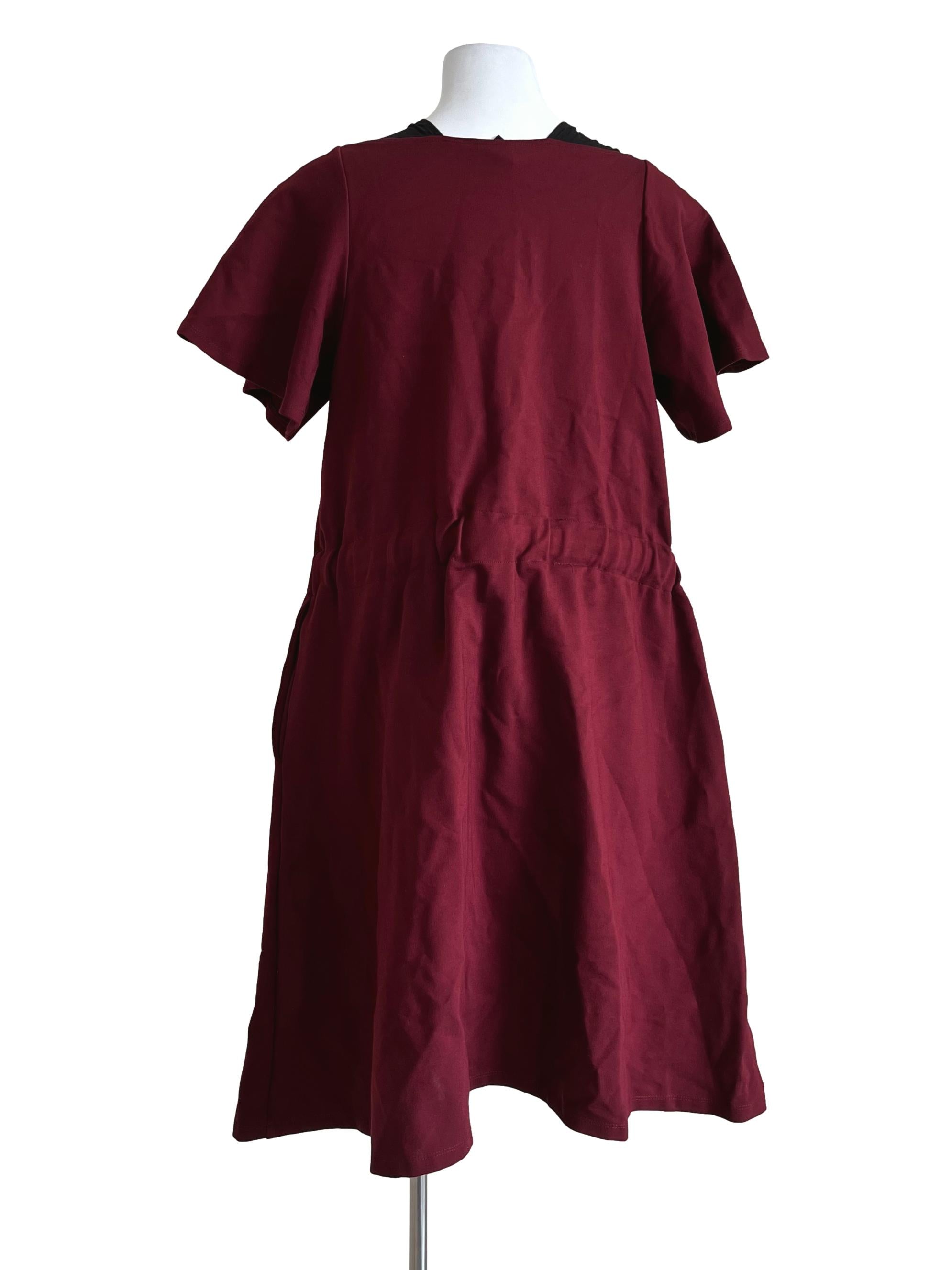 Maroon Plain Short Sleeve Dress