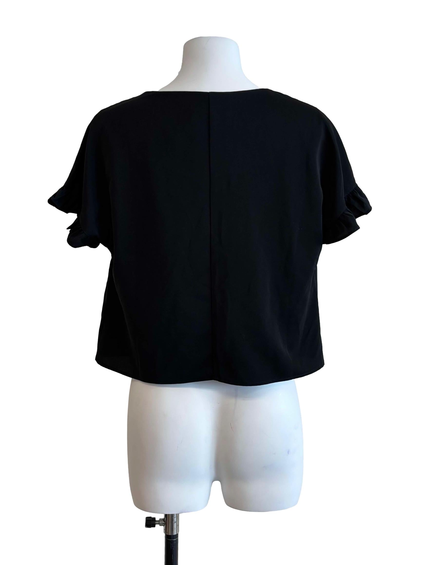 Rich Black V Neck Flare Blouse