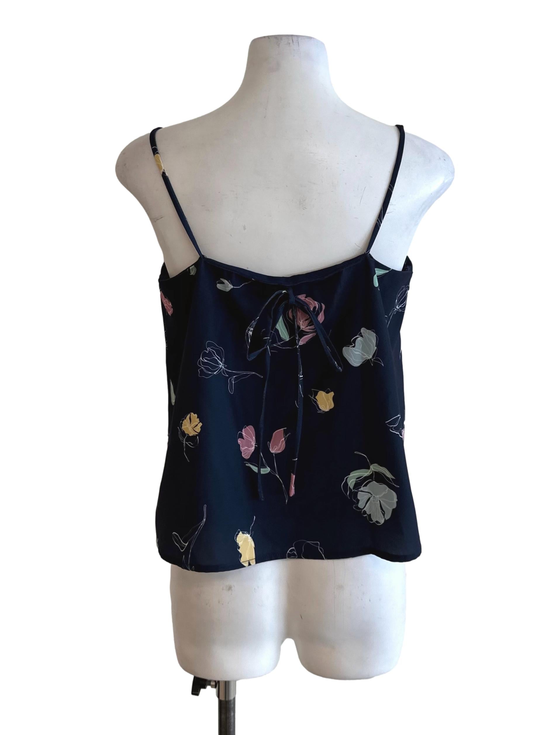 Navy Blue Pattern V Neck Top