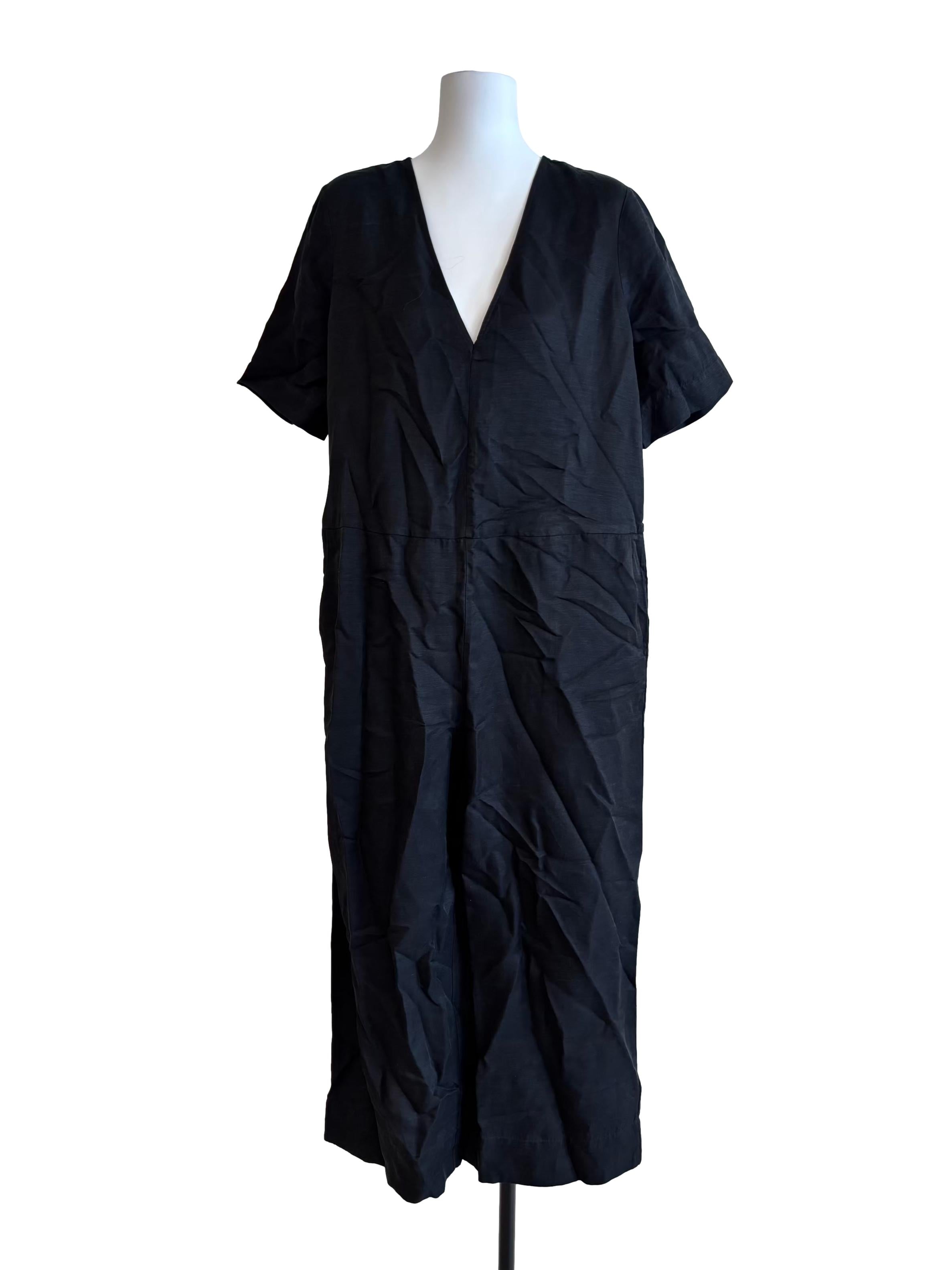 Jet Black V Neck Wide Jumpsuit