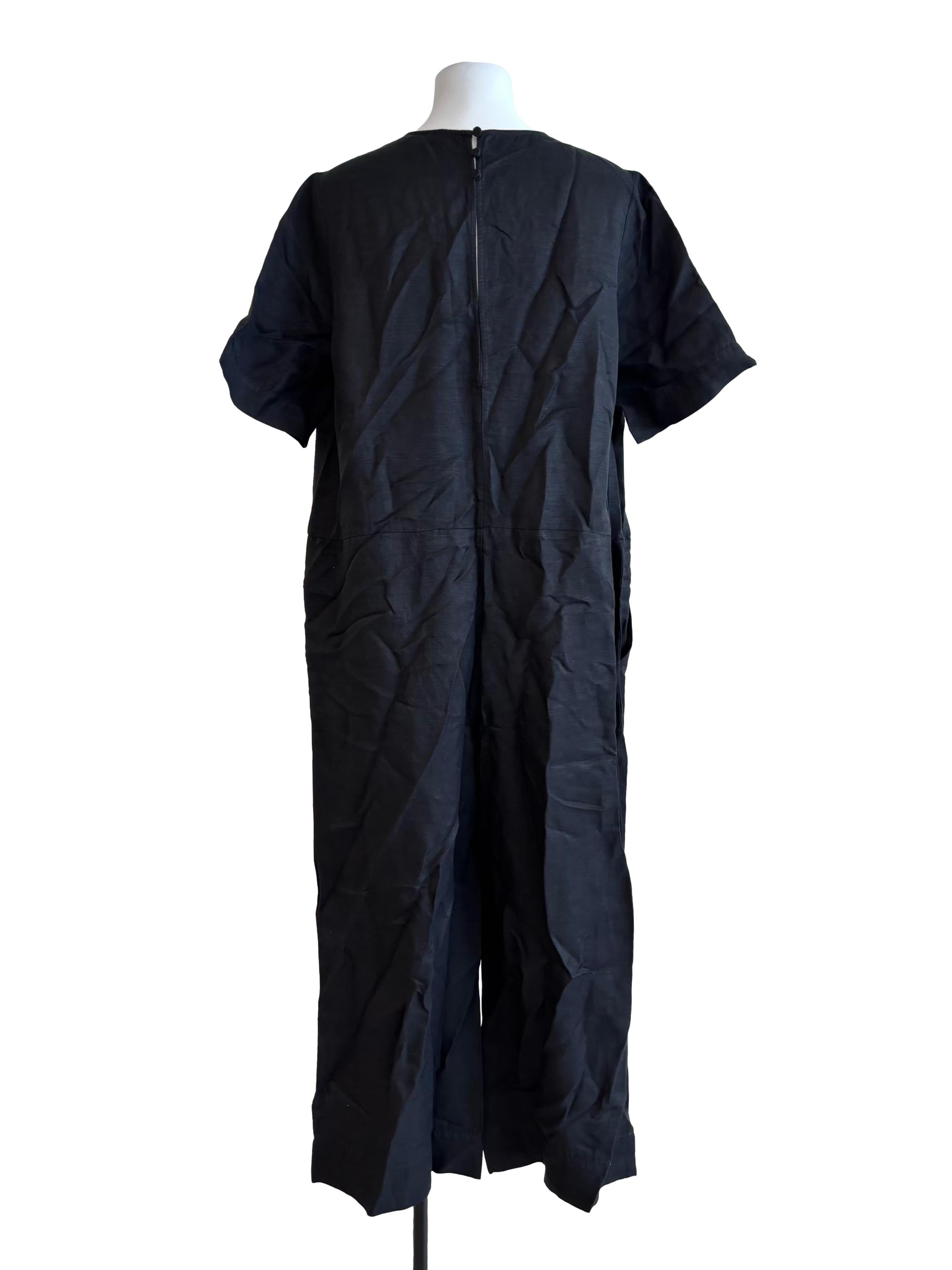 Jet Black V Neck Wide Jumpsuit
