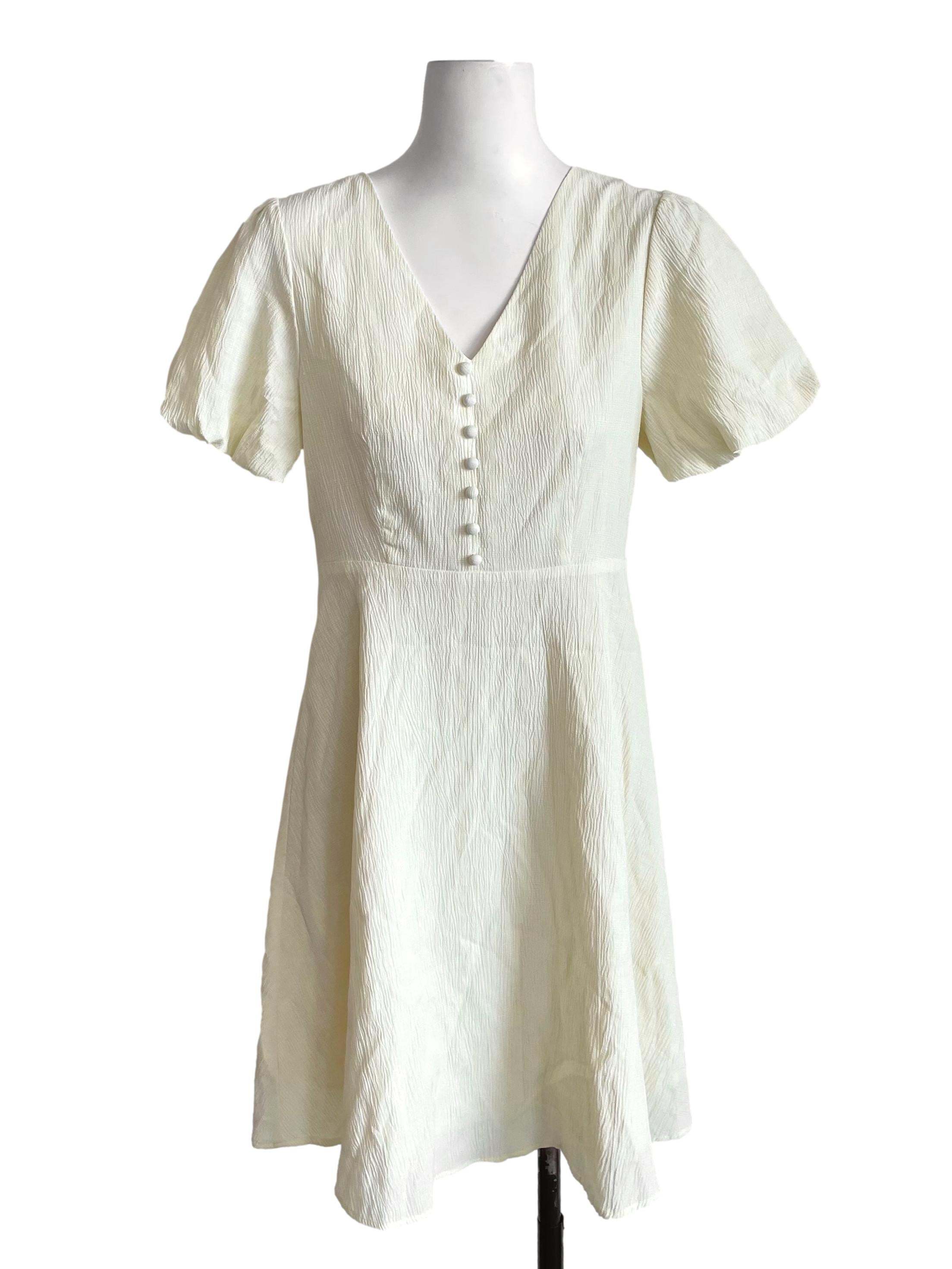 Banana V Neck Puff Sleeves Dress