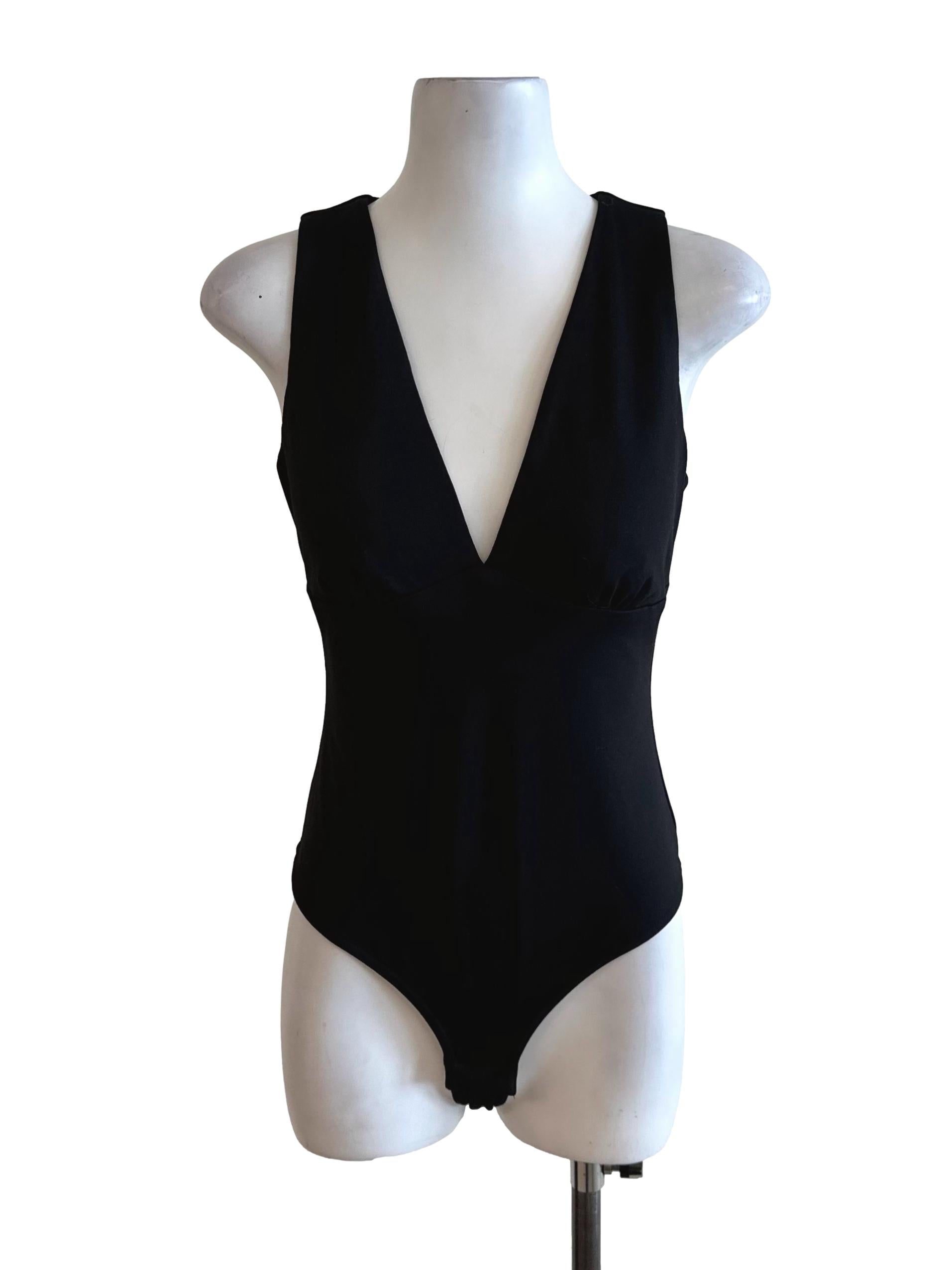 Raven Black Deep V Bodysuit Top LB