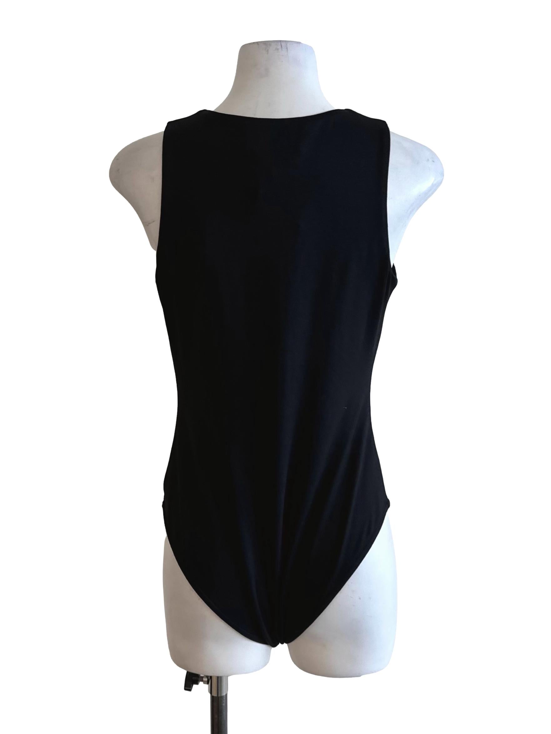 Raven Black Deep V Bodysuit Top LB