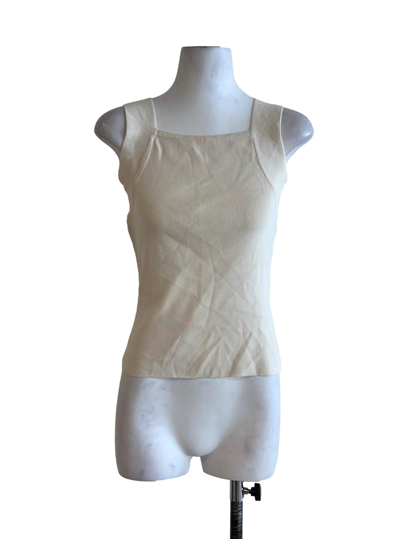 Cream Square-Neck Knit Tank Top OSN