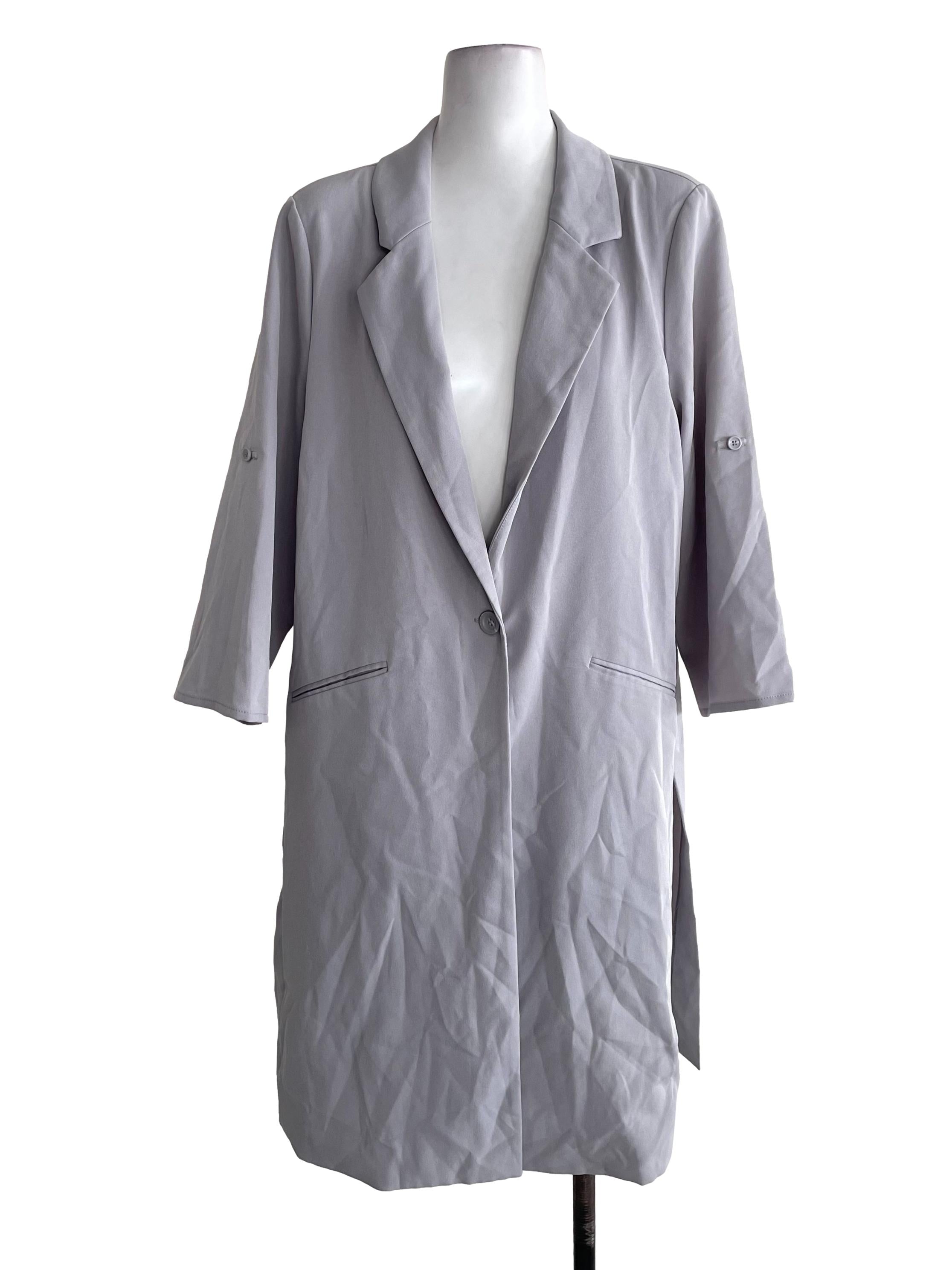 Silver Grey Mid Sleeves Long Blazer