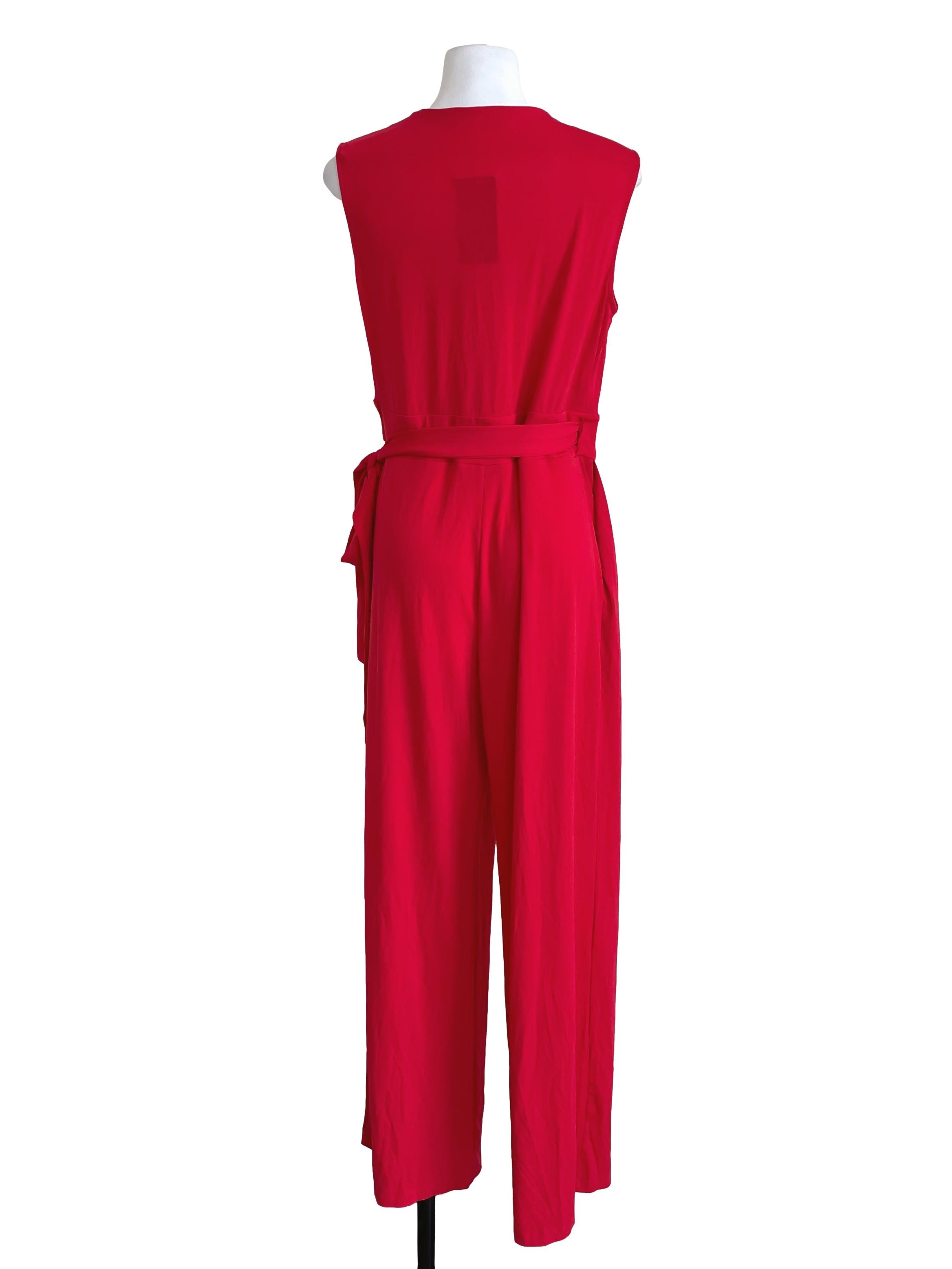 Red Wrap Tie Jumpsuit