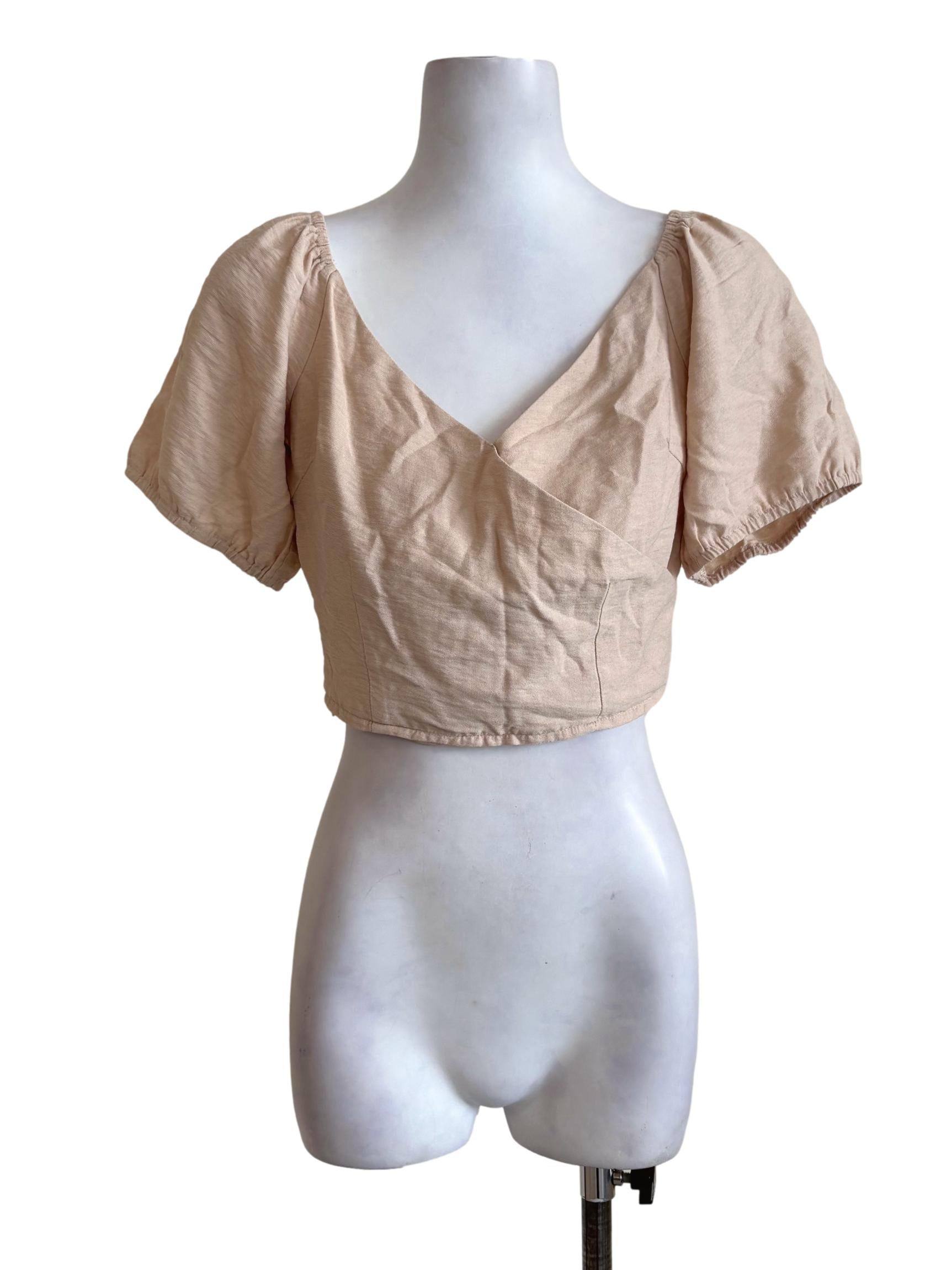 Eggnog Layered Puffed Sleeves Cropped Top TTR