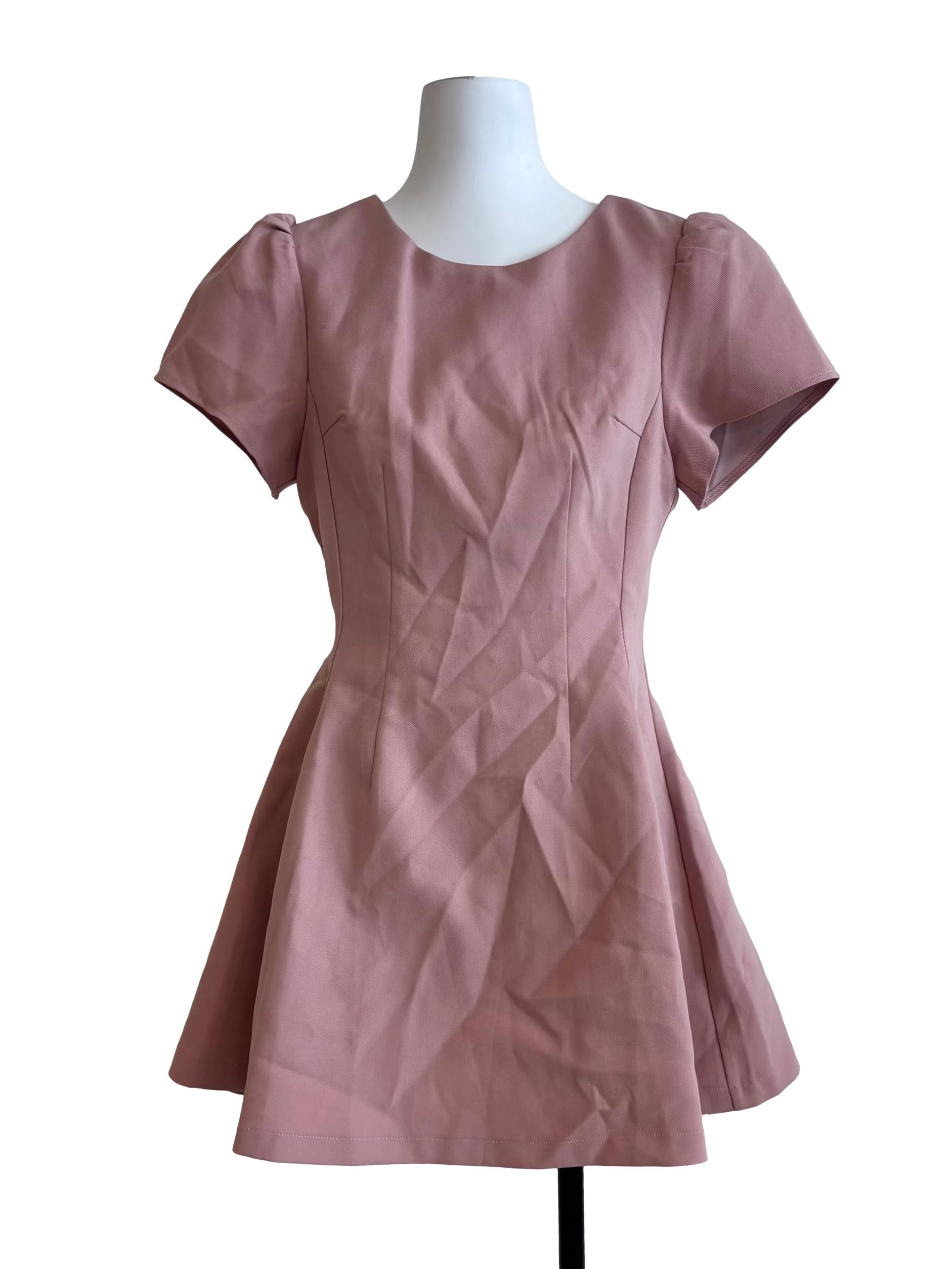 Melon Pink Plain A-Line Dress
