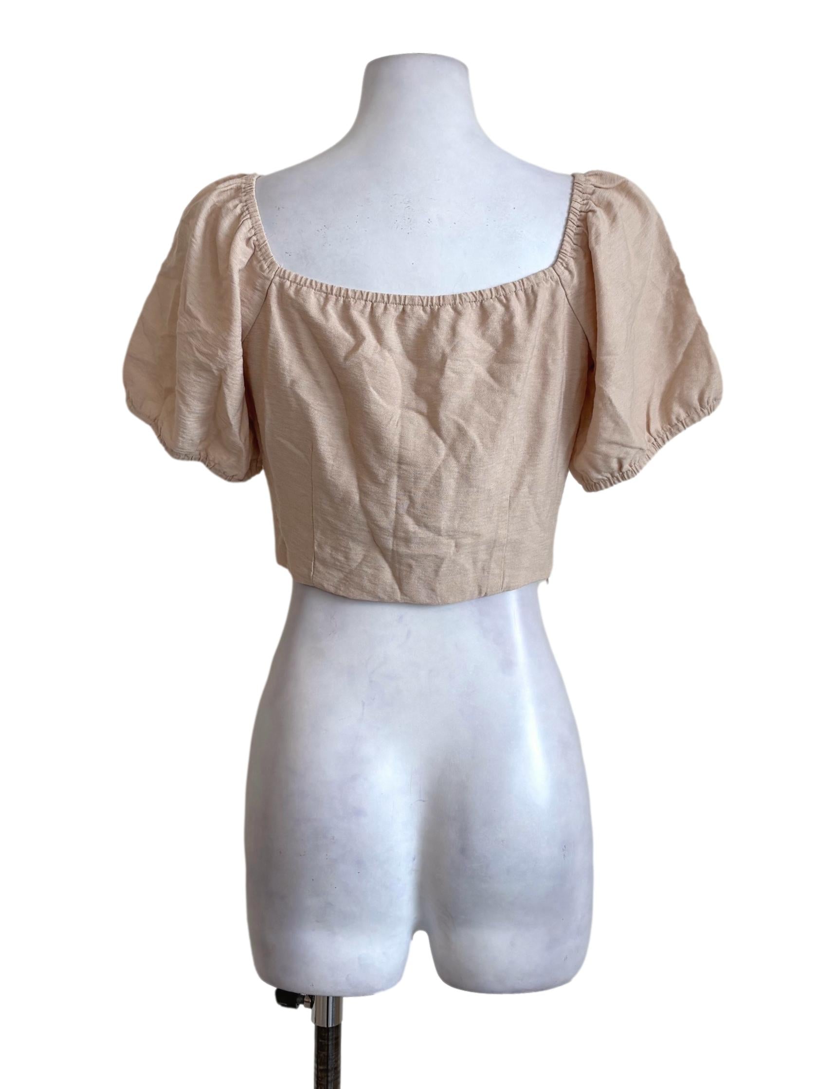 Eggnog Layered Puffed Sleeves Cropped Top TTR