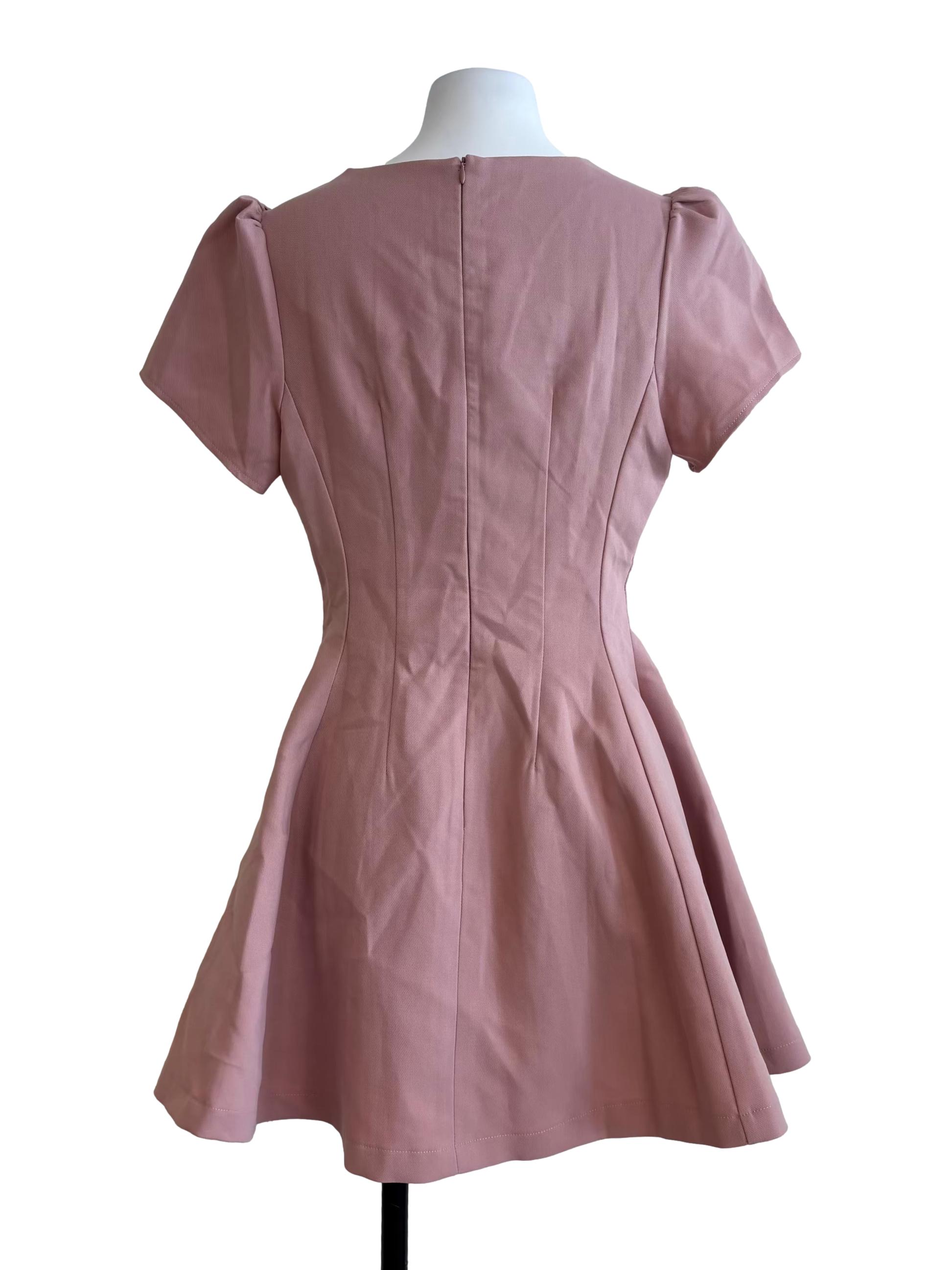 Melon Pink Plain A-Line Dress