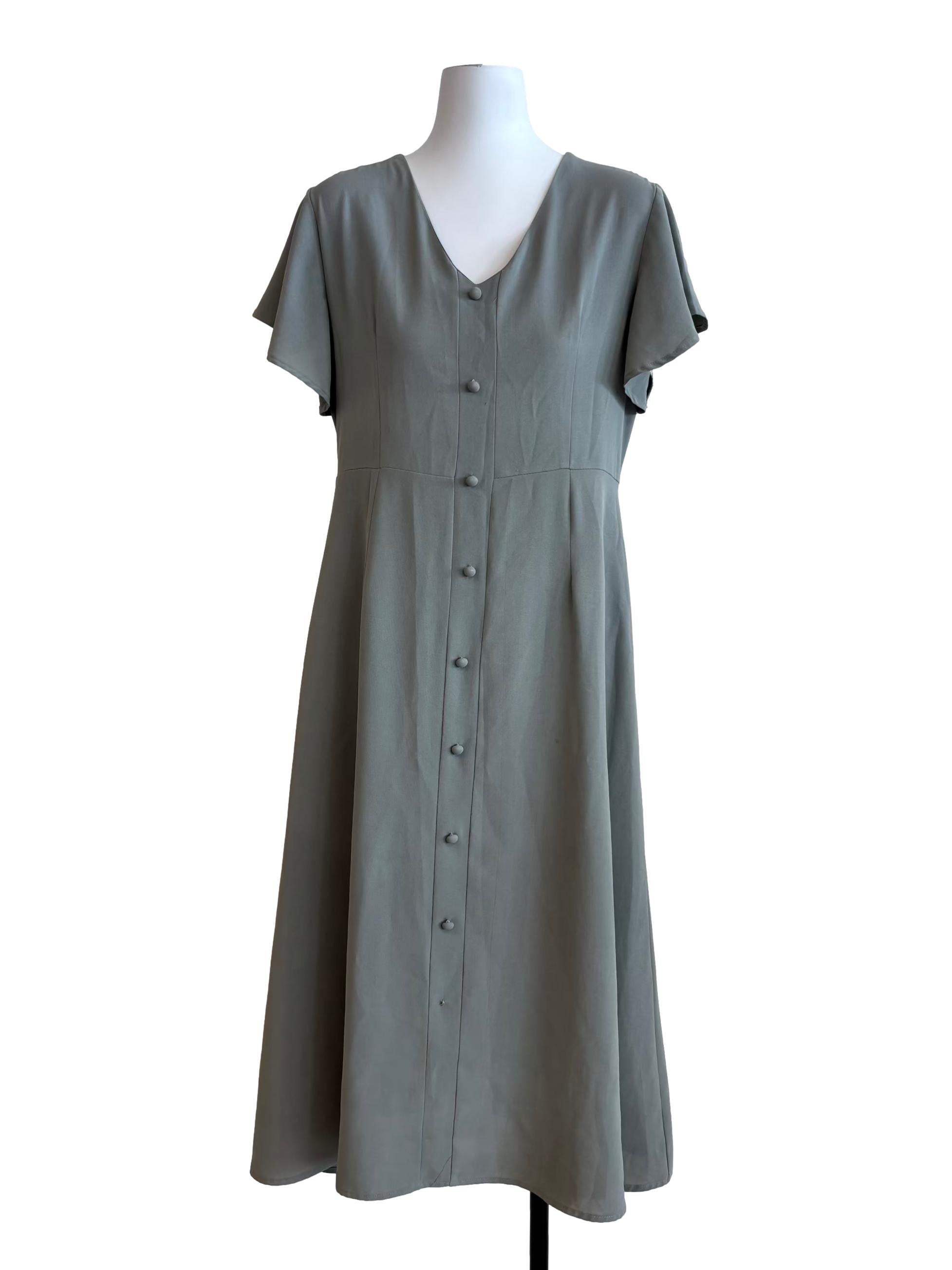Sage Green Short Sleeve A-Line Dress