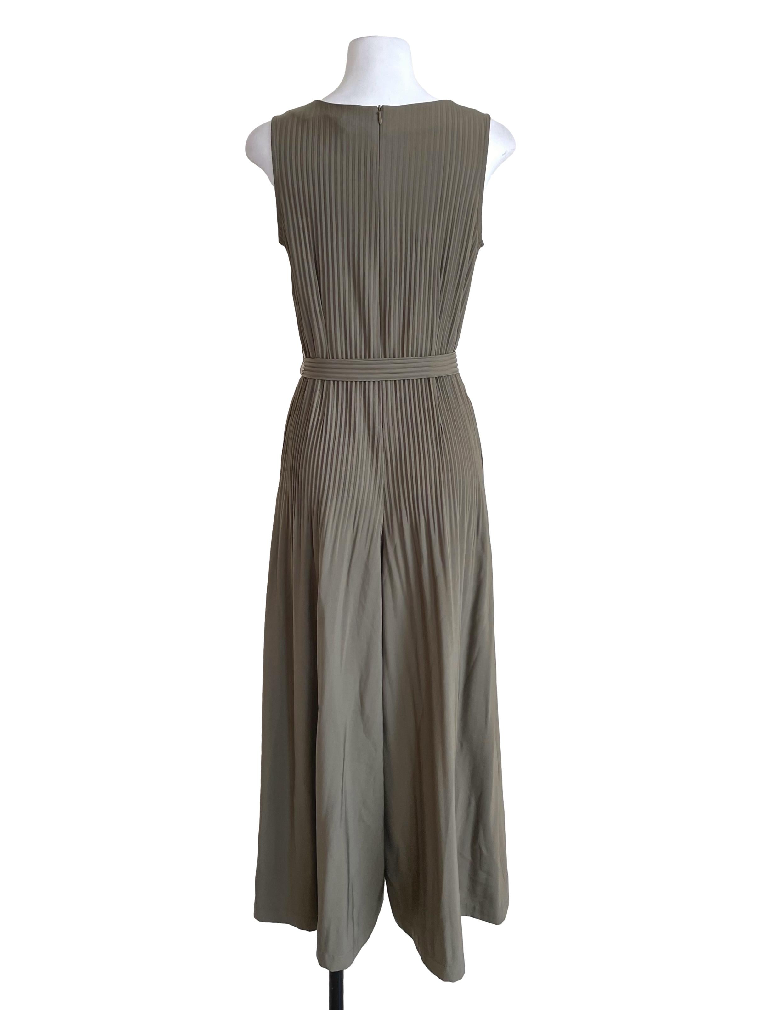 Warm Sage Accordion V Neck Jumpsuit