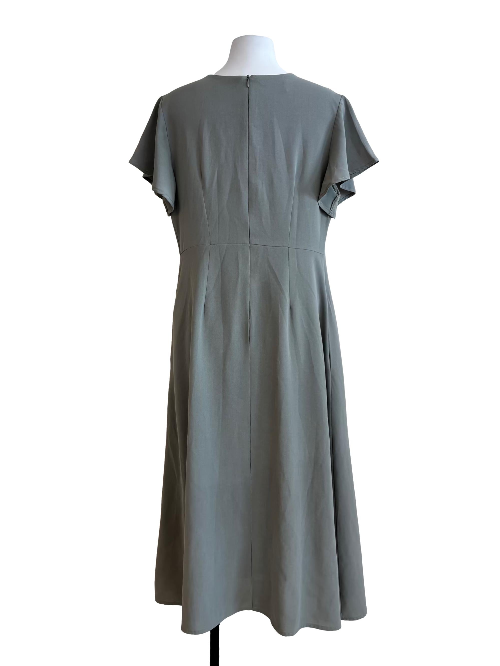 Sage Green Short Sleeve A-Line Dress