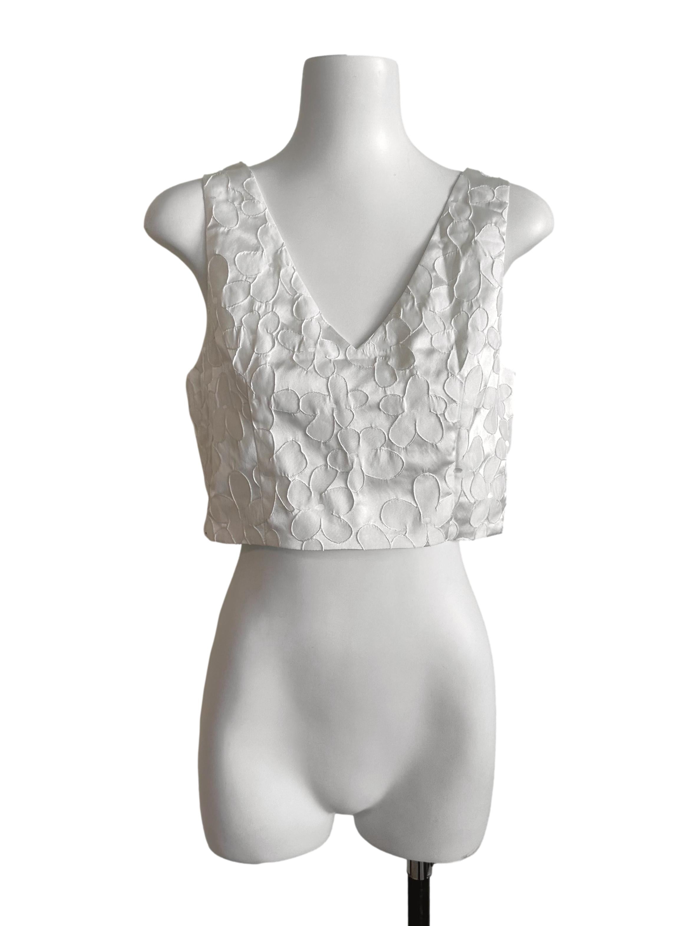 Pearl White Textured V Neck Top LB