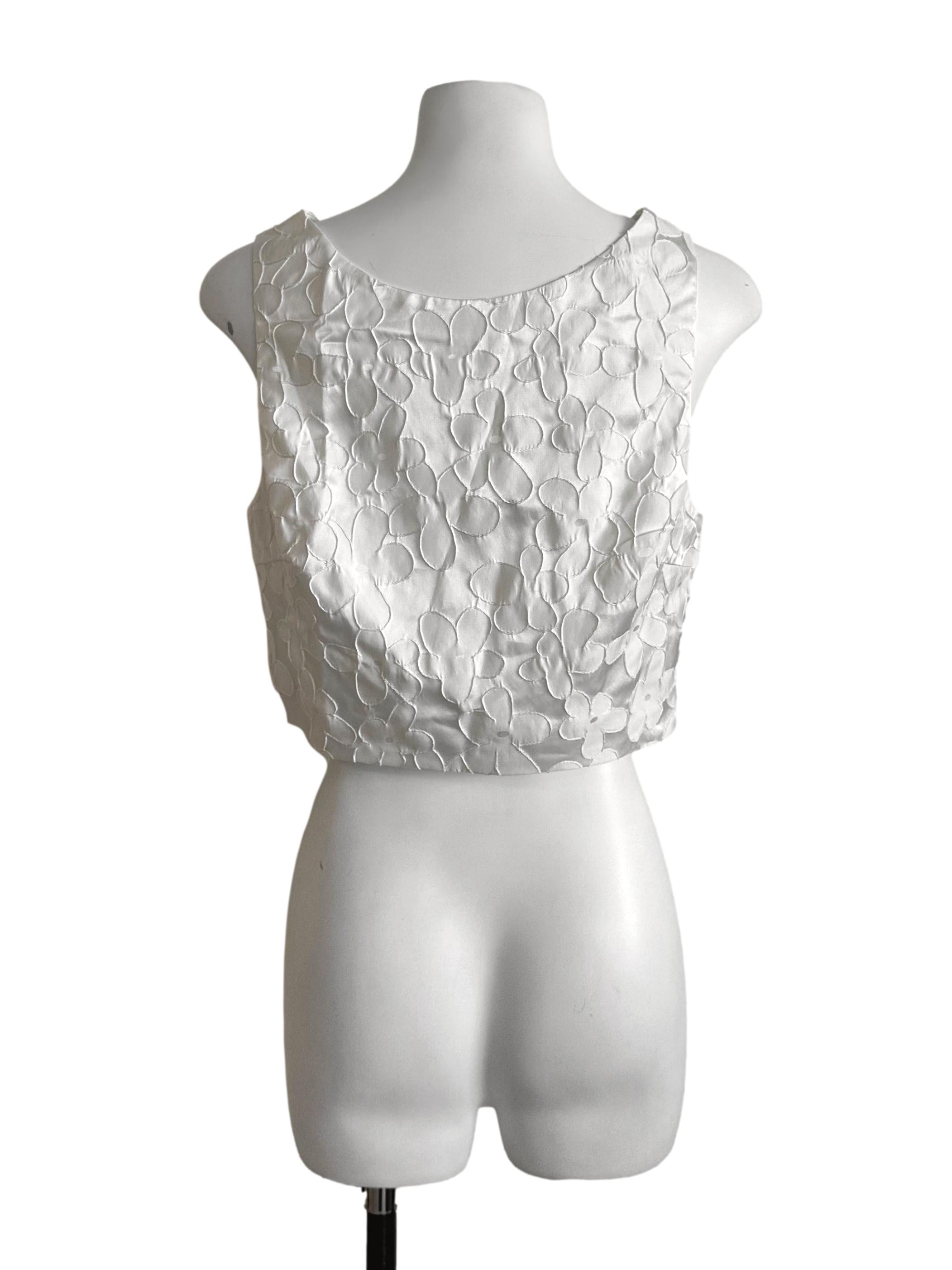 Pearl White Textured V Neck Top LB