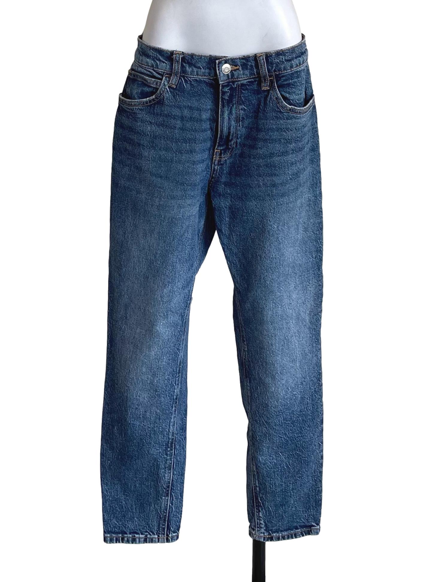 Dark Blue Washed Mom Jeans