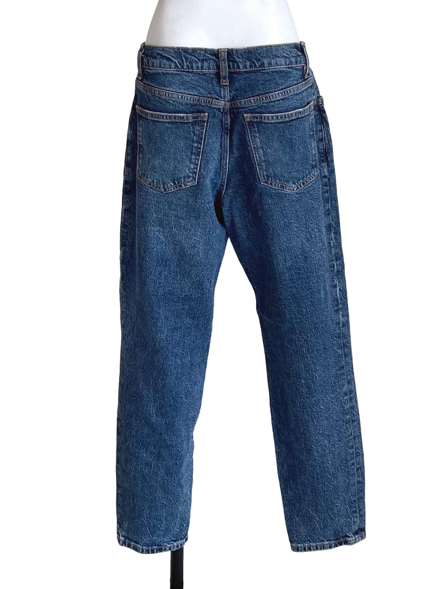 Dark Blue Washed Mom Jeans