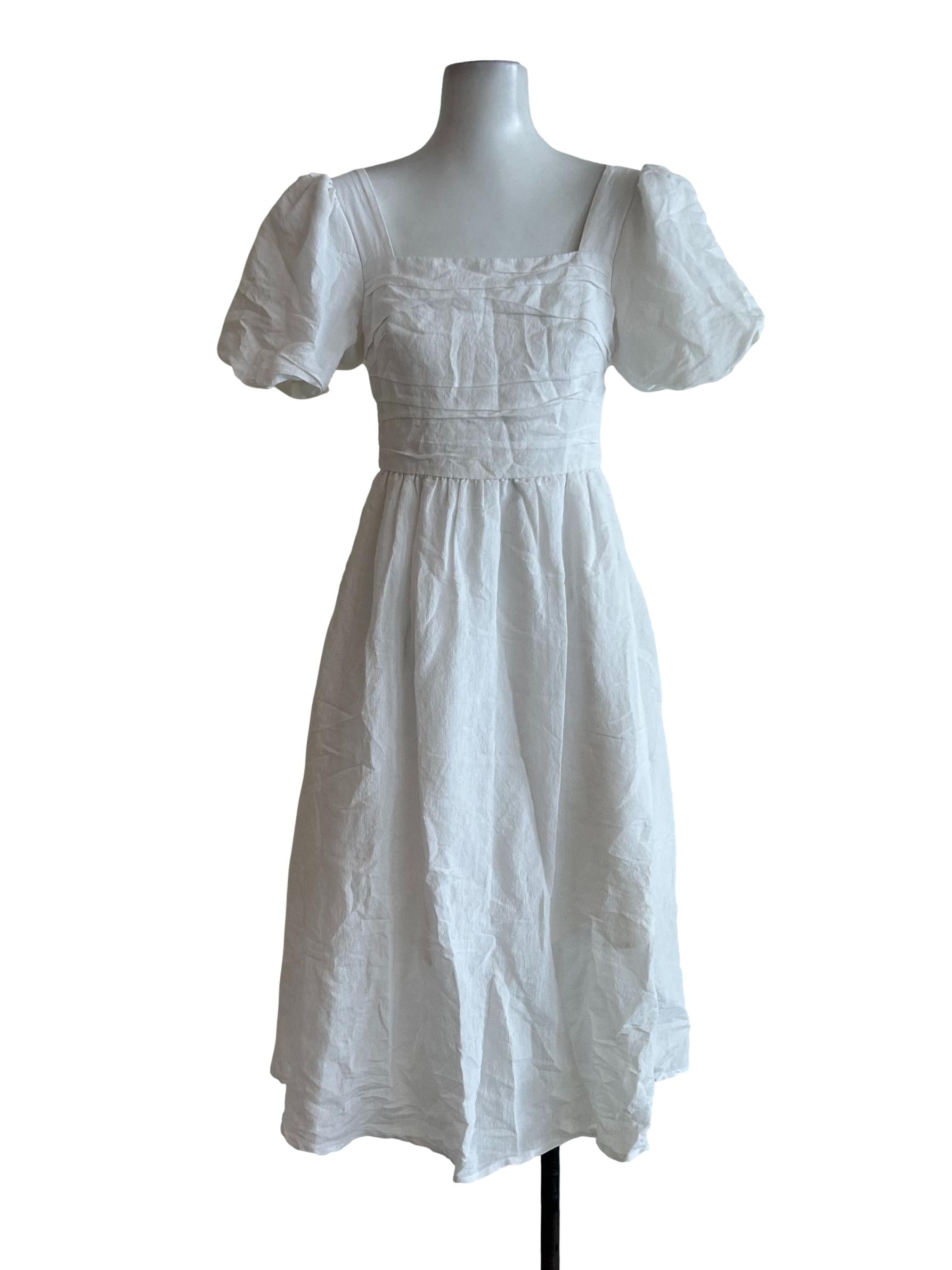 White Puff Sleeved Dress