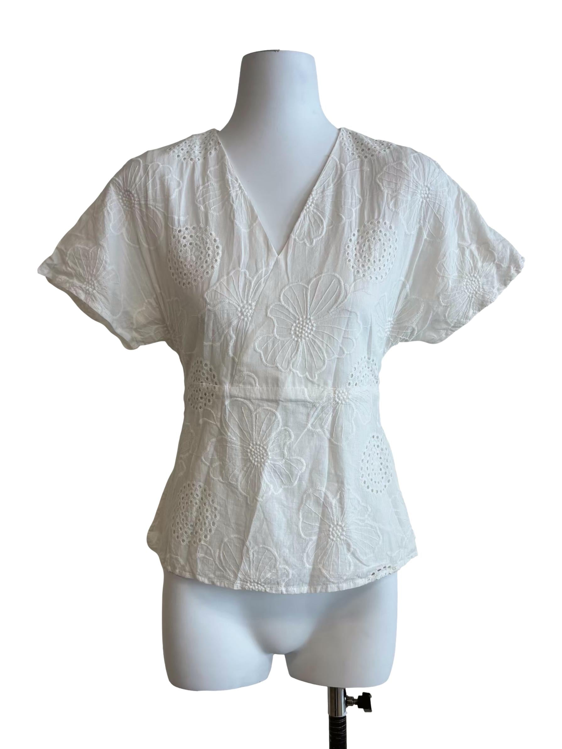 Ivory White Floral Textured Top
