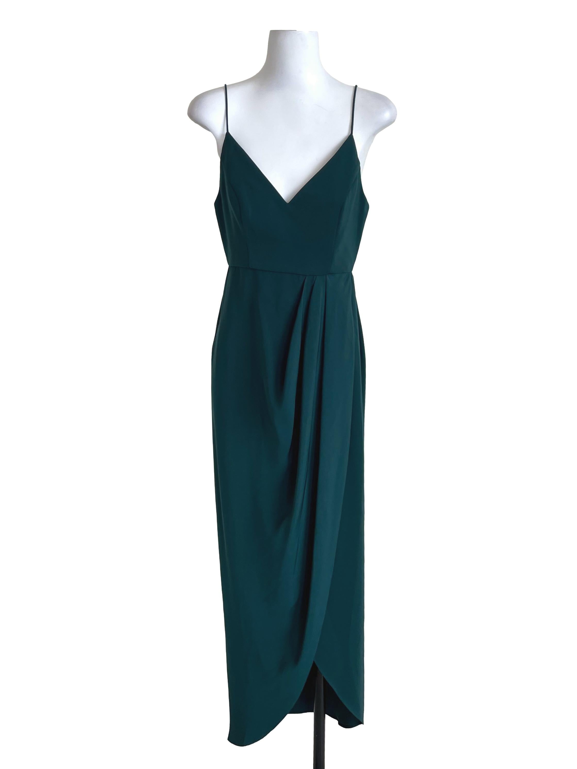 Cool Pine Pleated Slit Sheath Dress