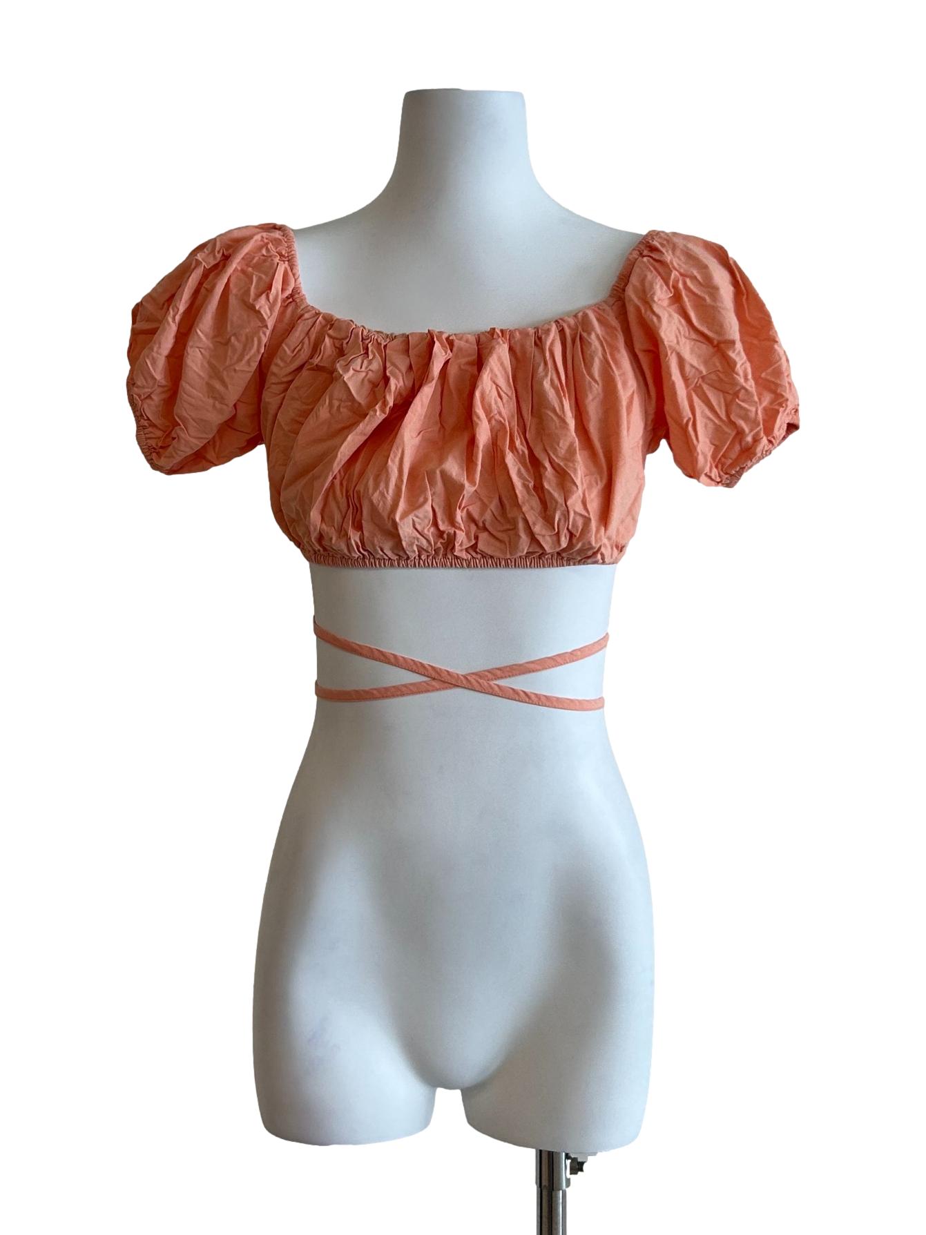 Coral Orange Puff Sleeved Crop Top