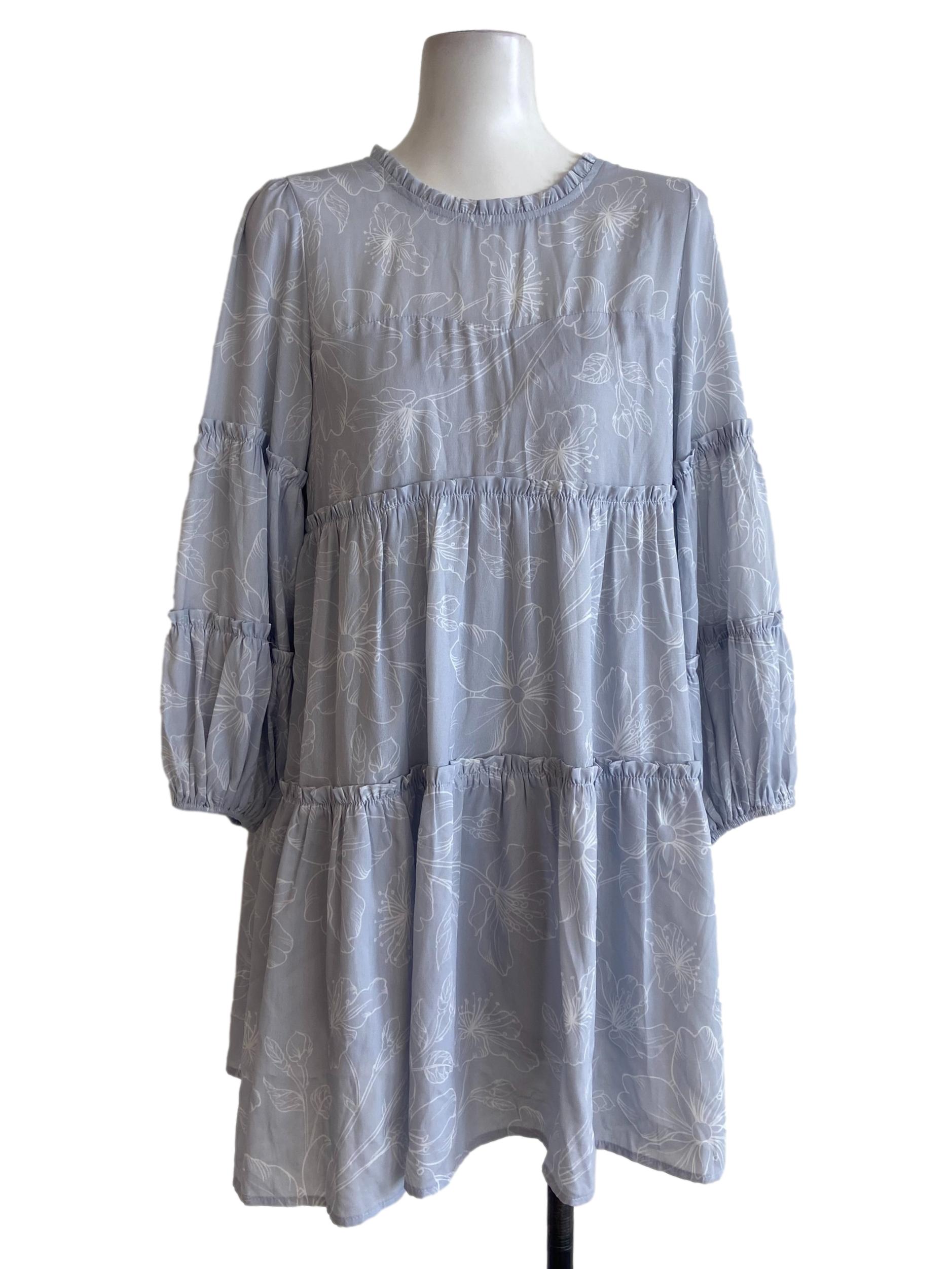 Snow  Blue & White Floral Layered Dress