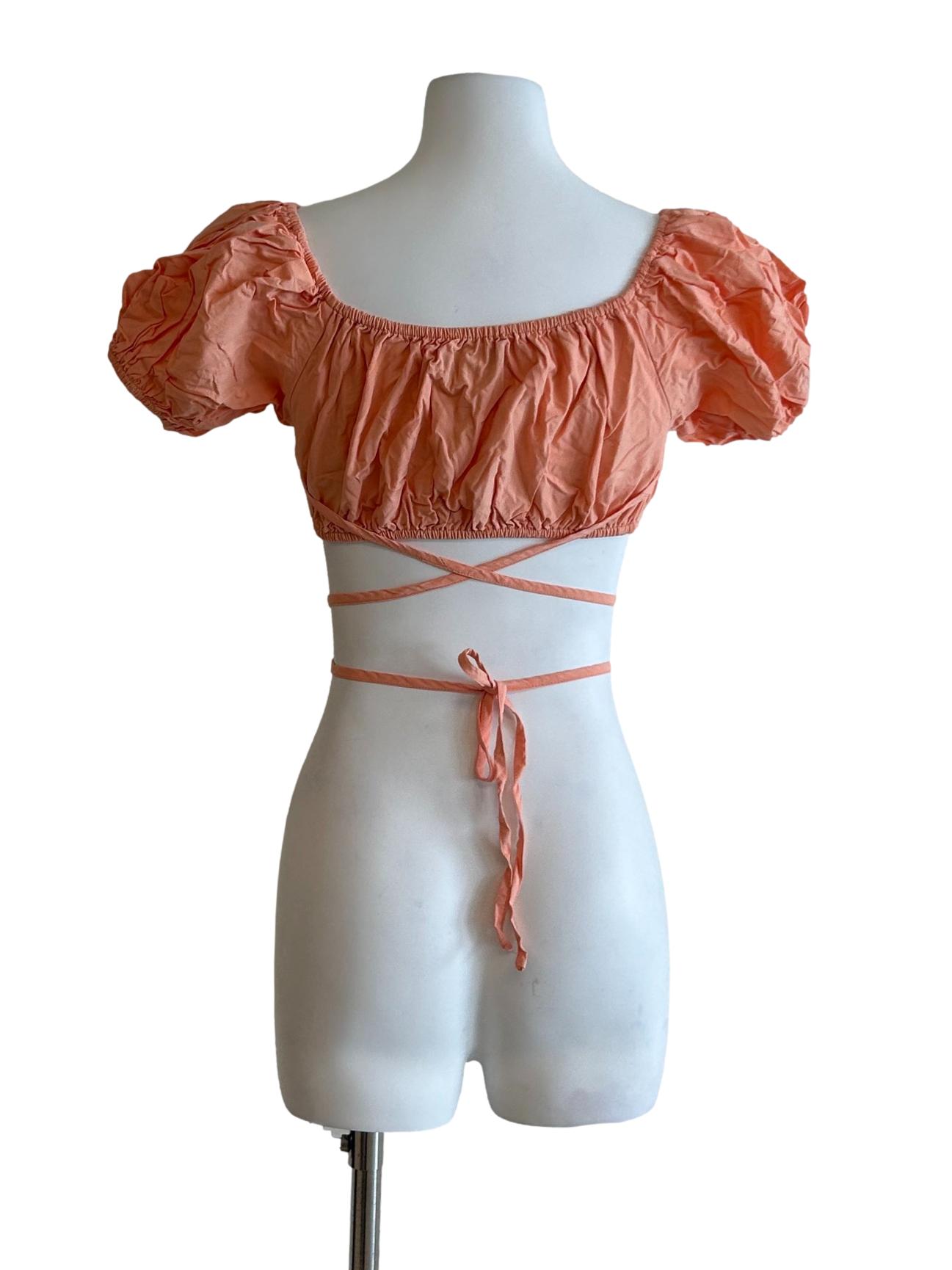 Coral Orange Puff Sleeved Crop Top