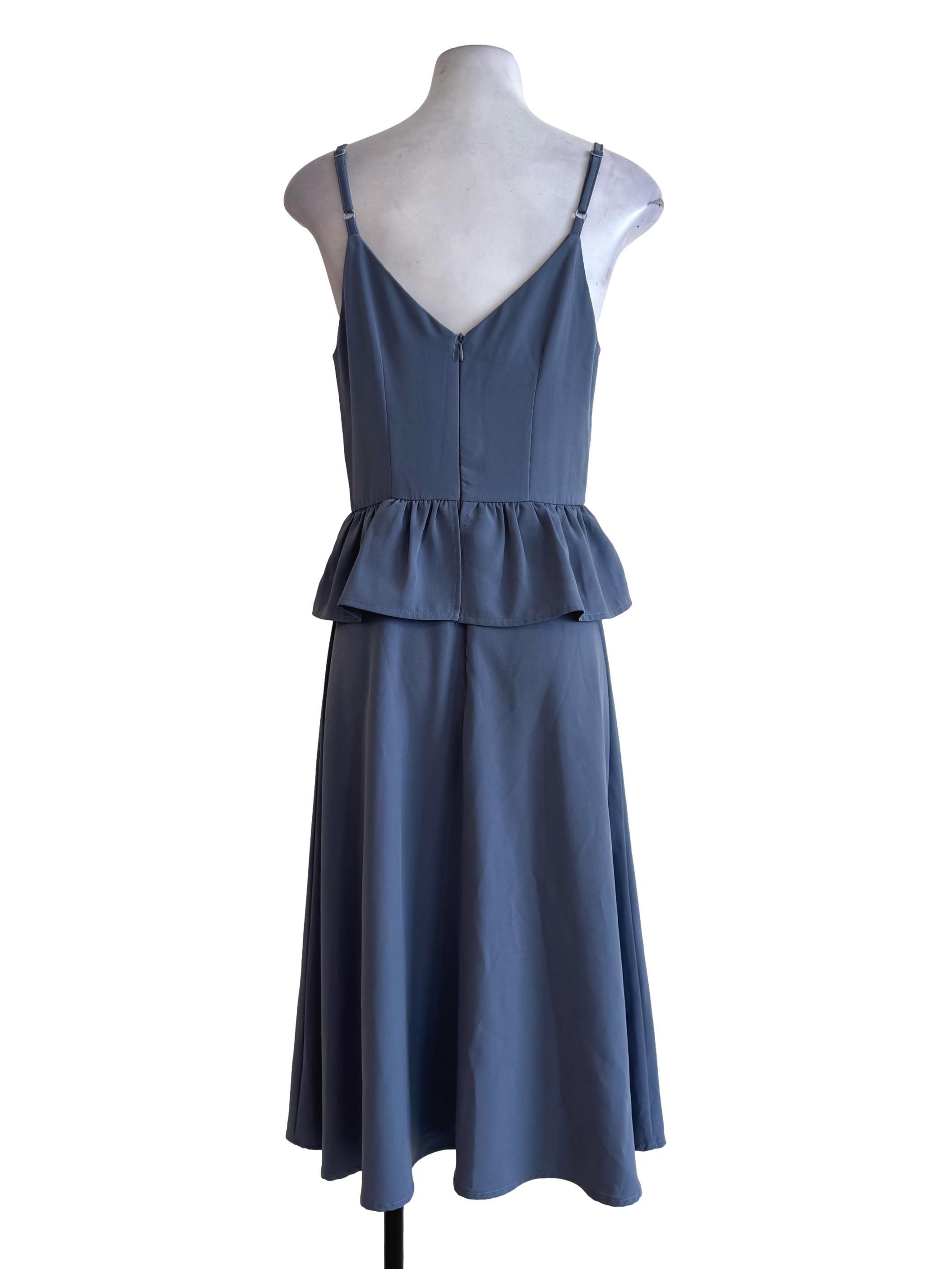 Dusty Blue V Neck Sleeveless Dress
