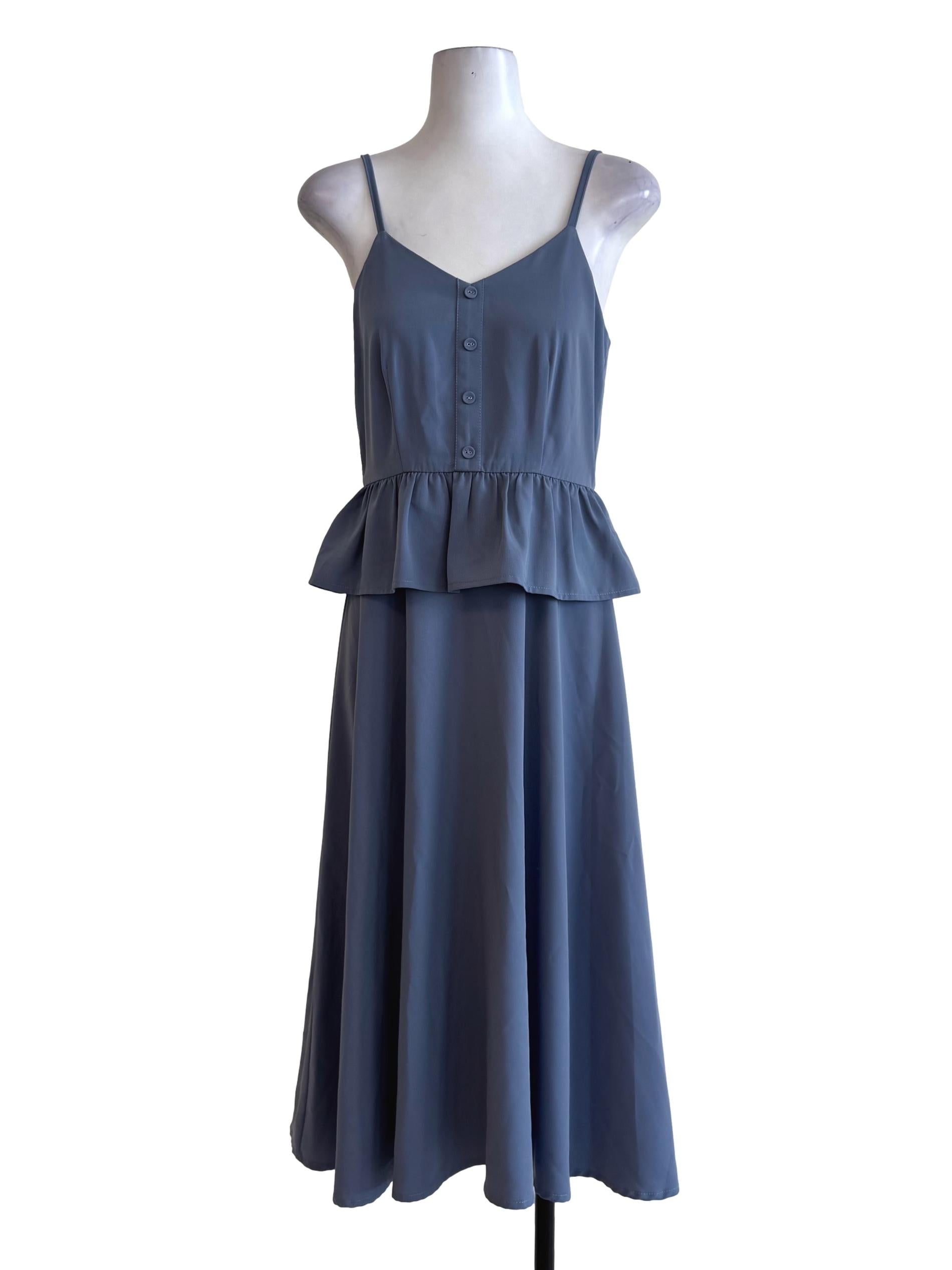 Dusty Blue V Neck Sleeveless Dress