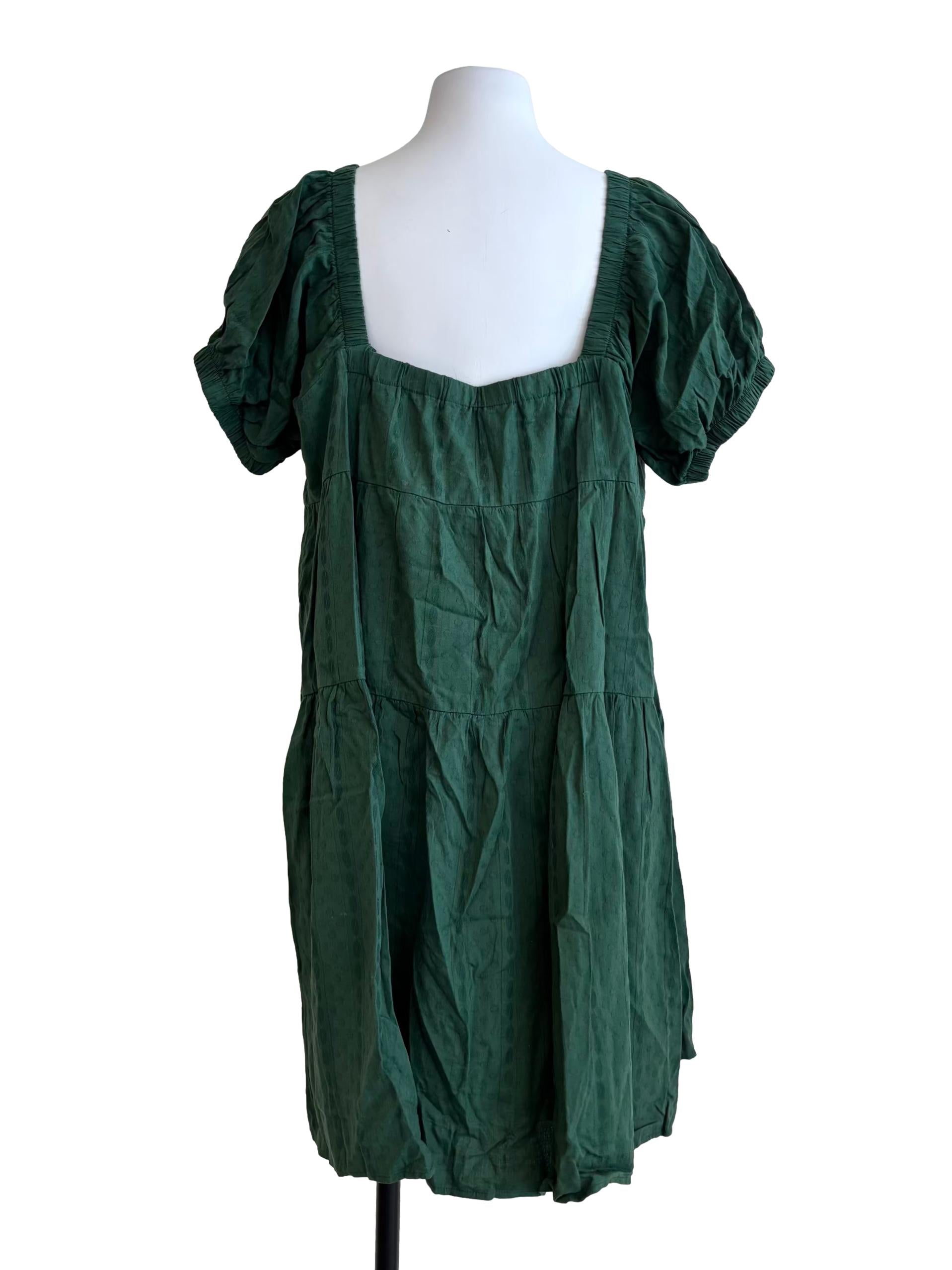 Forest Green Puff Sleeve Tier Dress