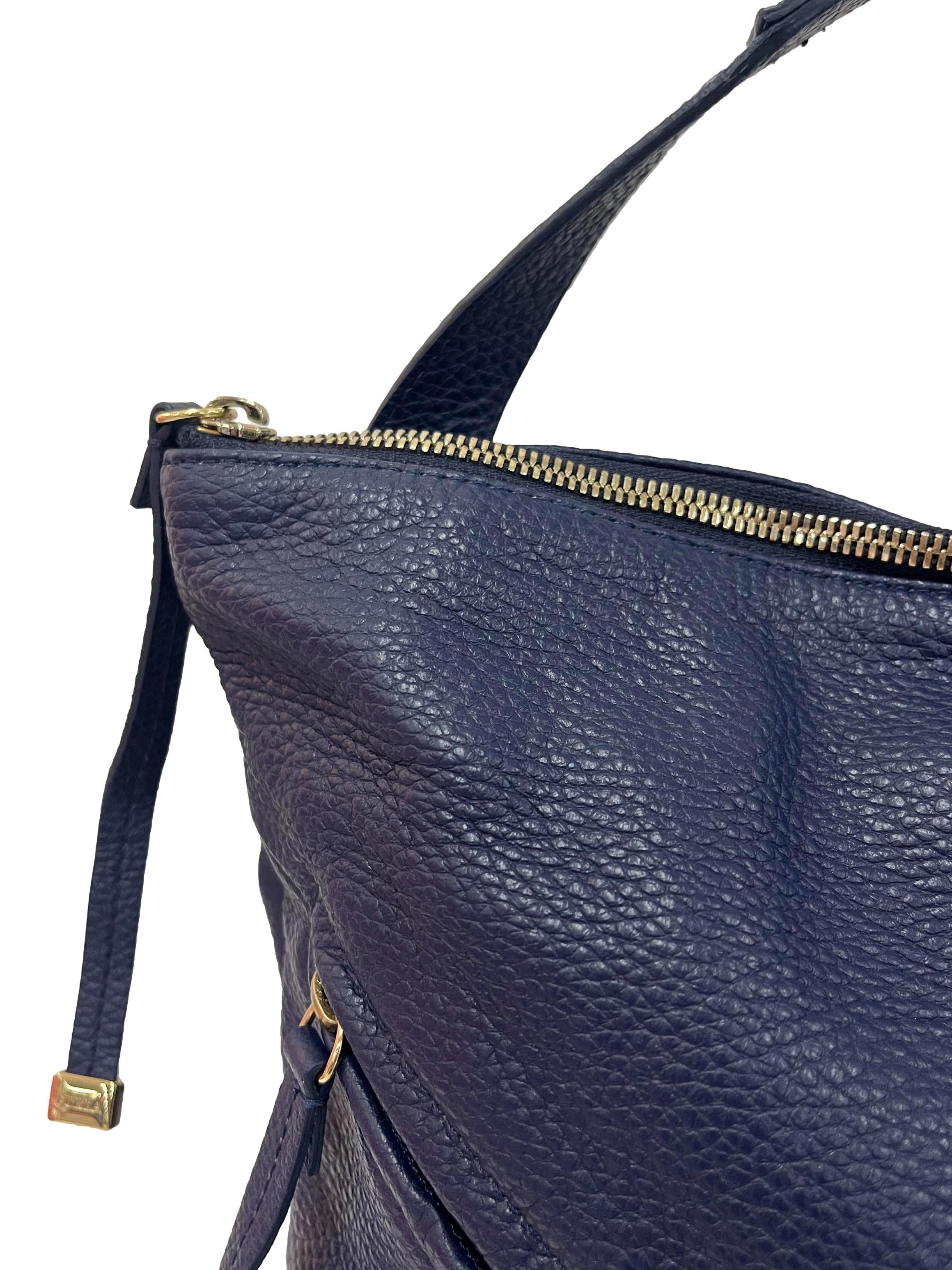 Navy Textured Grain Leather Backpack